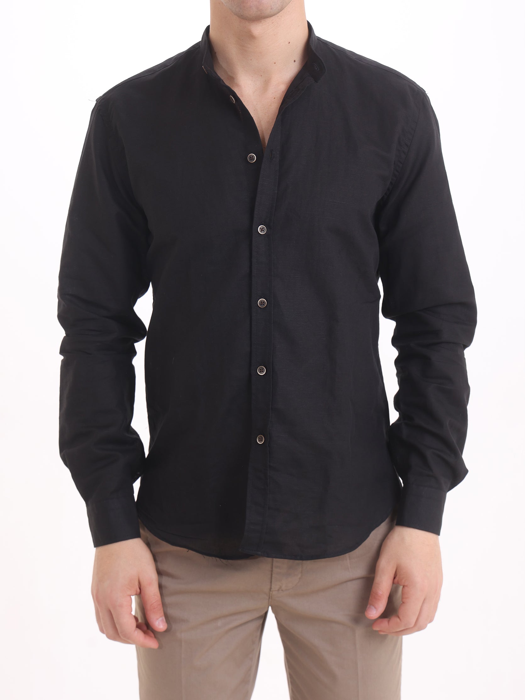 Gold Rush Uomo Camicia Lino Nero Corea Mauritius