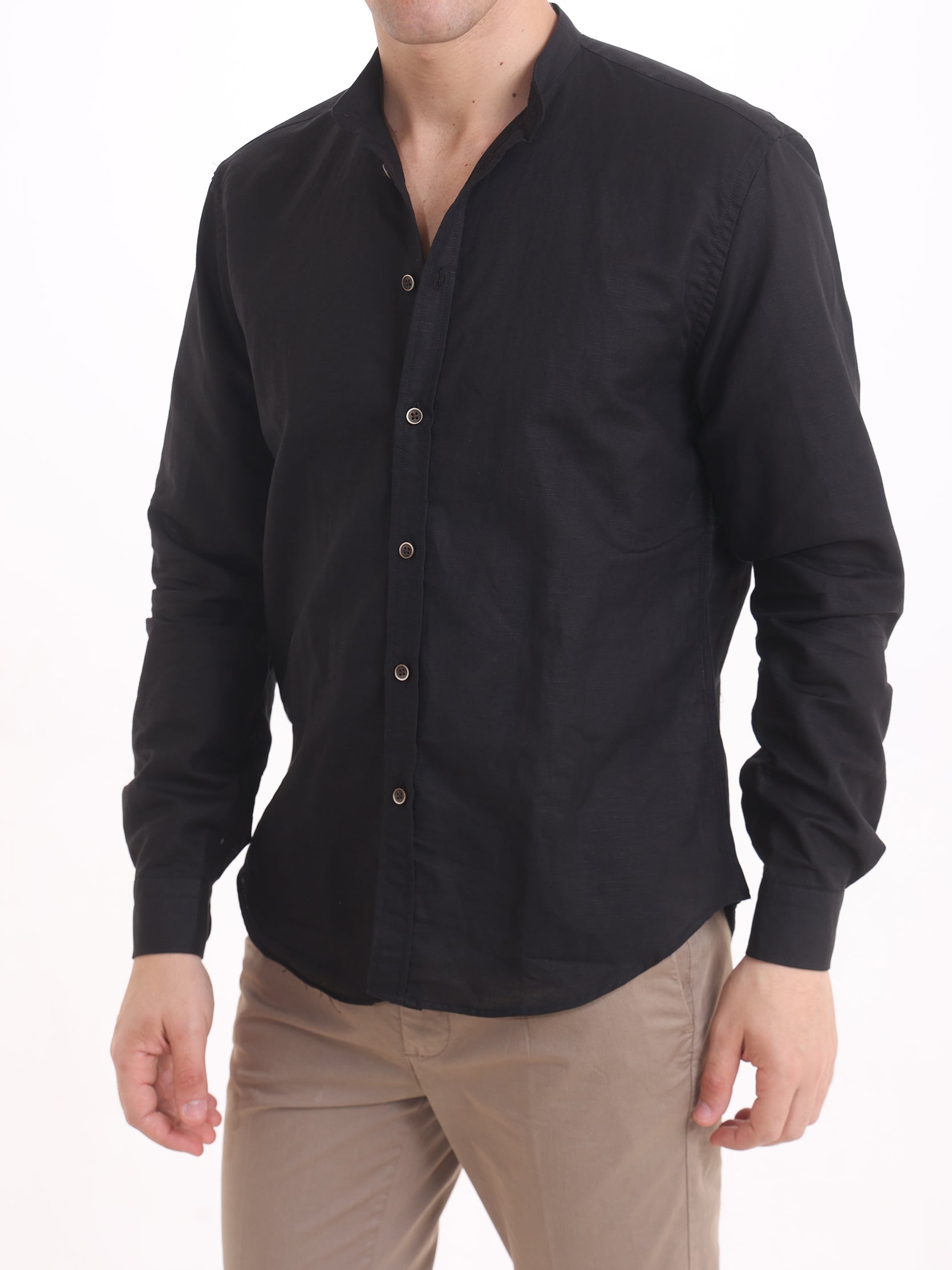 Gold Rush Uomo Camicia Lino Nero Corea Mauritius