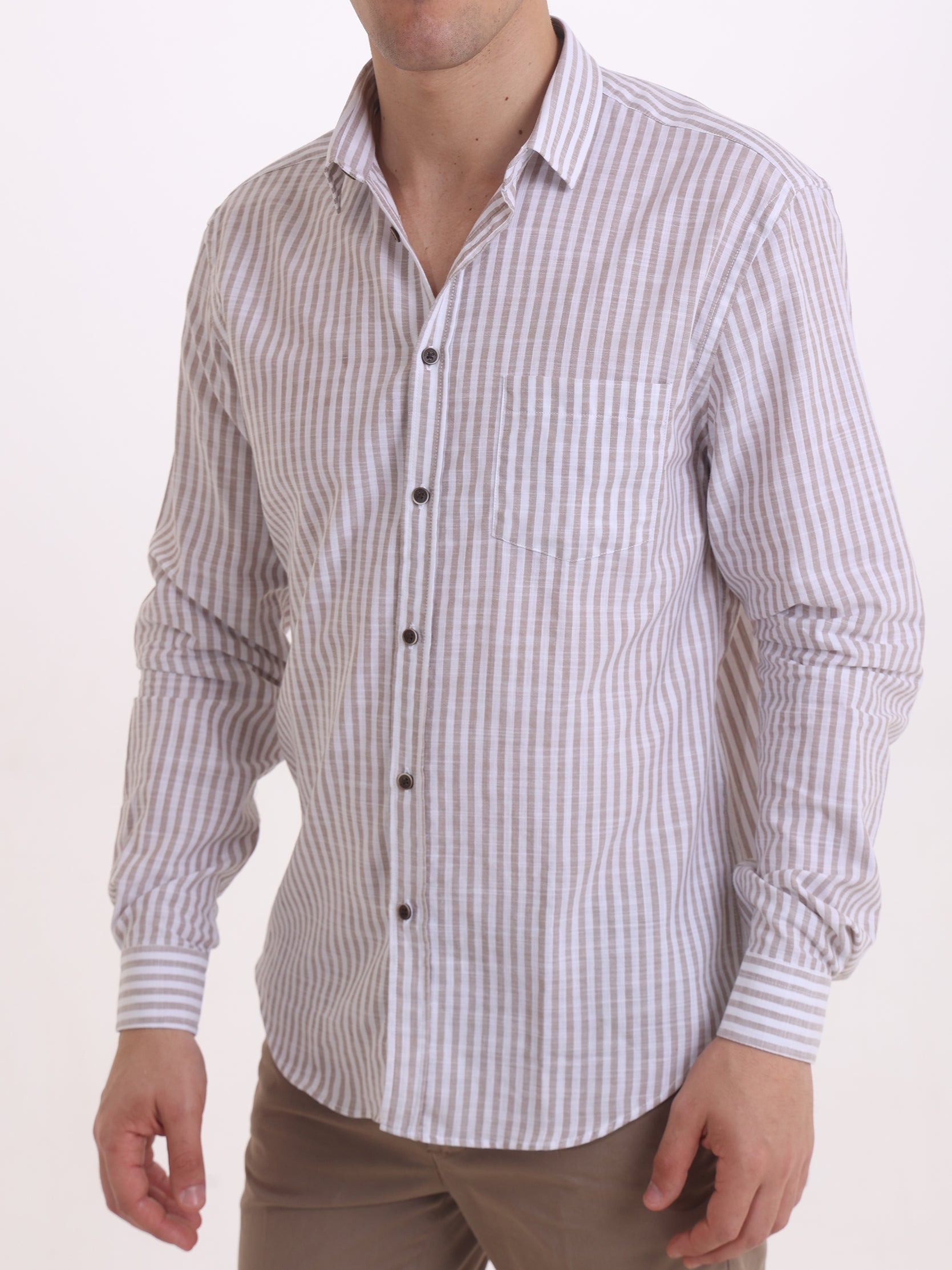 Gold Rush Uomo Camicia Rigato Mahe Beige