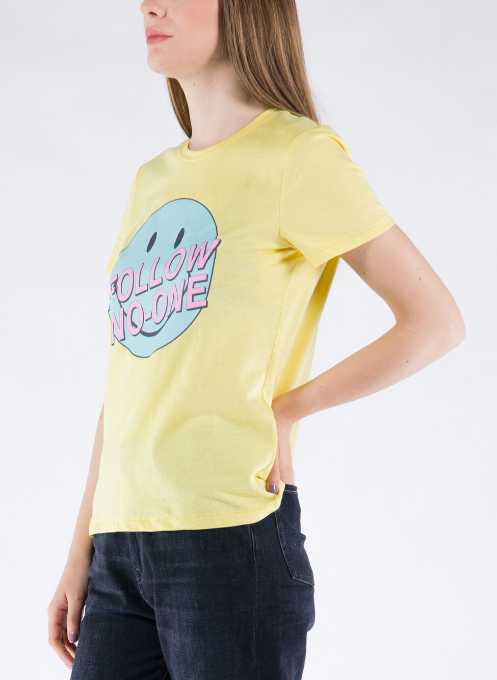 ONLY DONNA T-SHIRT SMILEY GIALLA