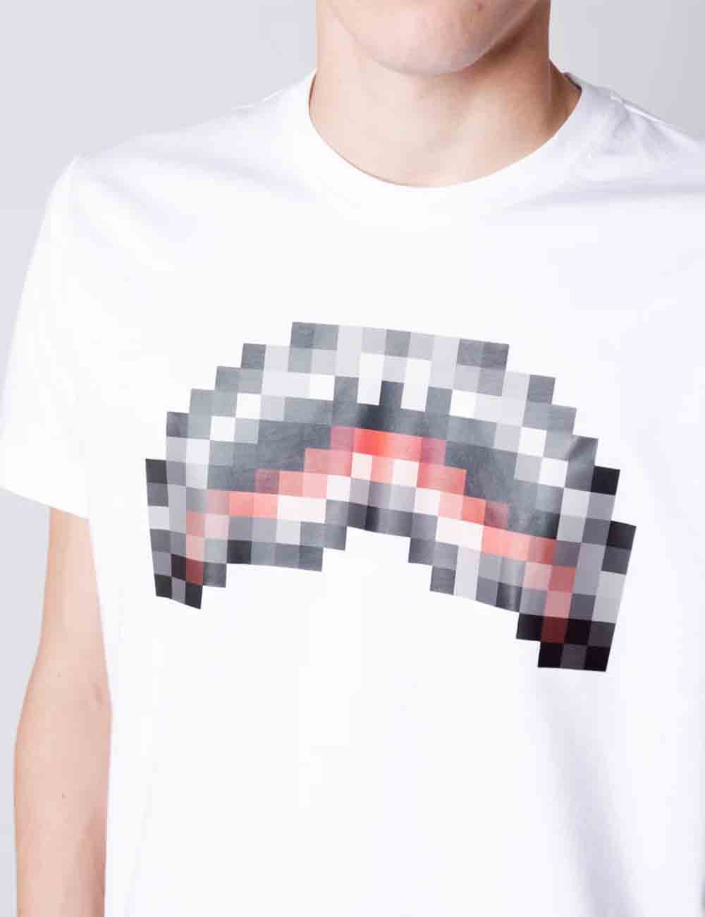 Sprayground uomo t-shirt pixel shark SP362WHT