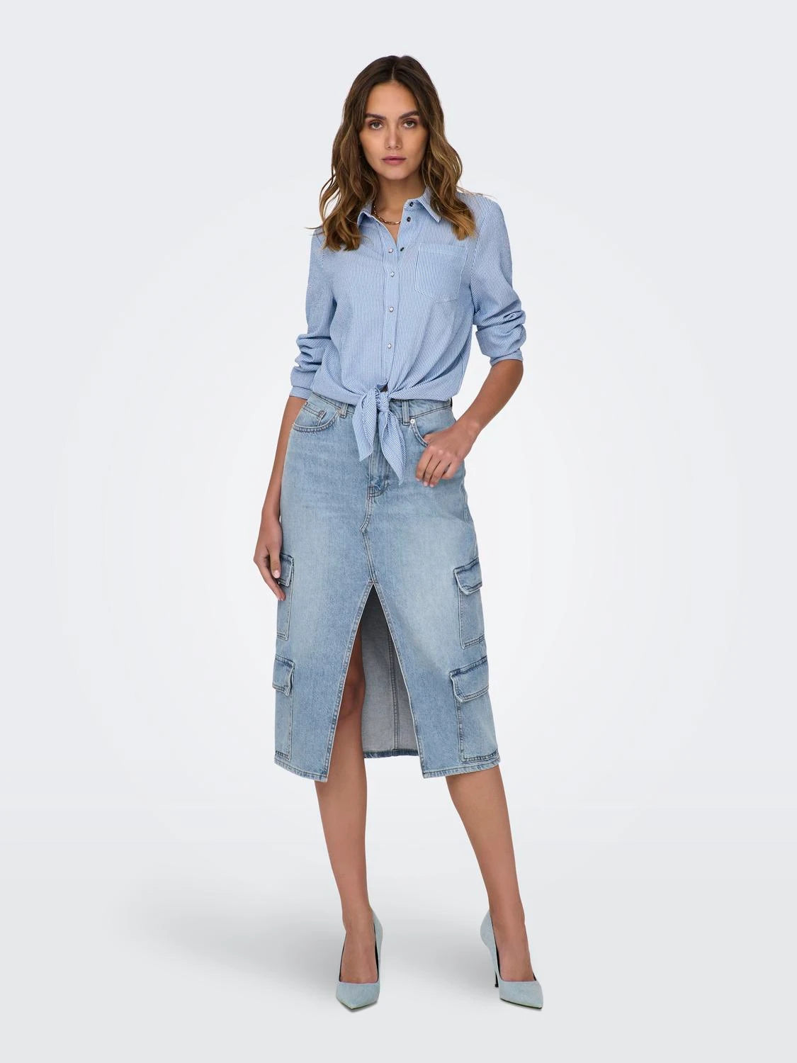 Only donna gonna Posey midi cargo 15309984 denim chiaro