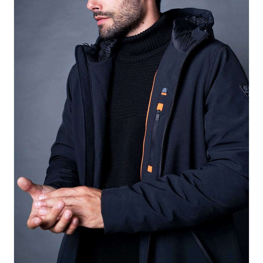 Ciesse Uomo Piumino Lungo con Cappuccio Fisso e Tessuto Edge Black