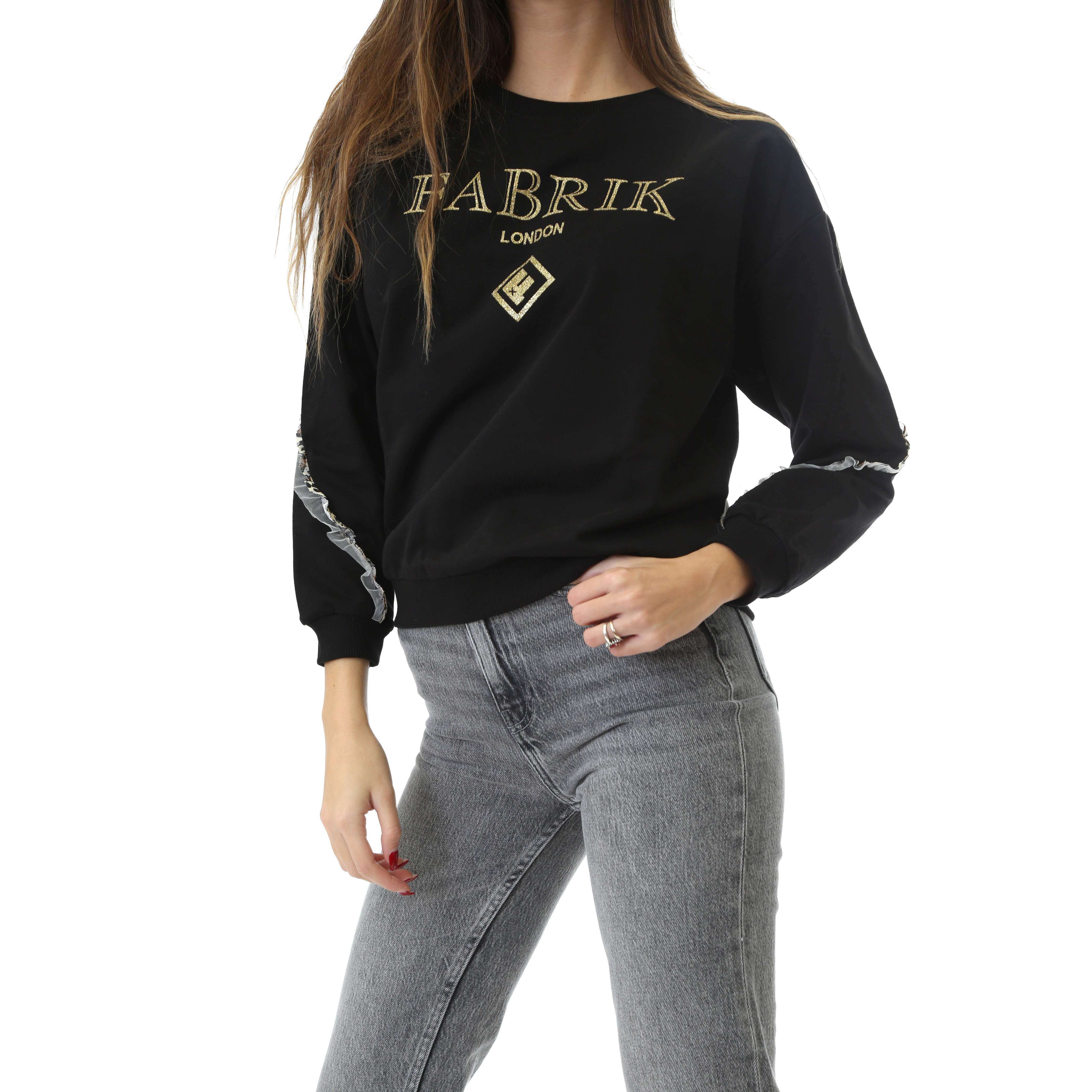 Fabrik London Donna Felpa Sweatshirt Girocollo Con Logo Gold Black