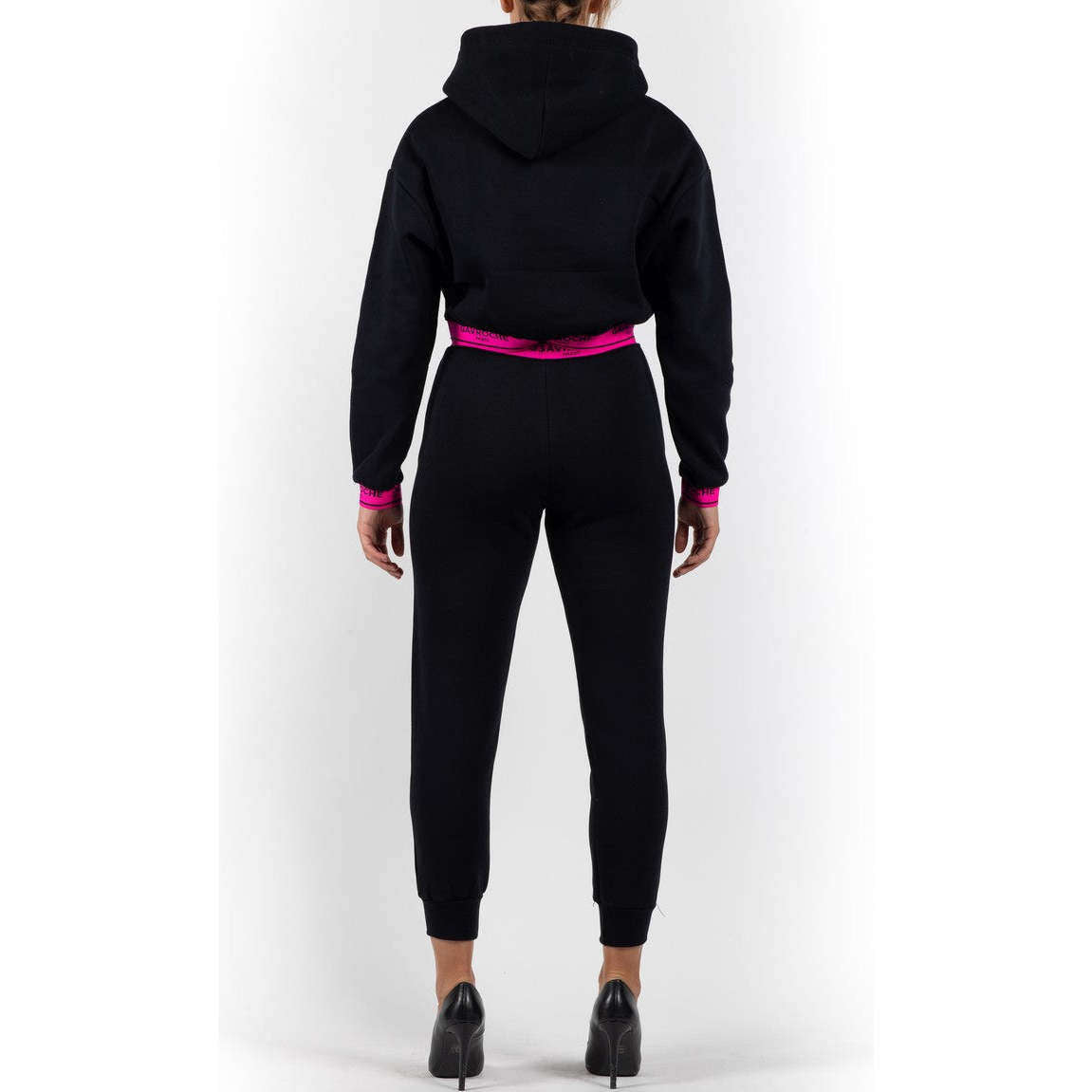 Gavroche Donna Felpa Corta Crop Con Cappuccio Track Top Elastico Pink