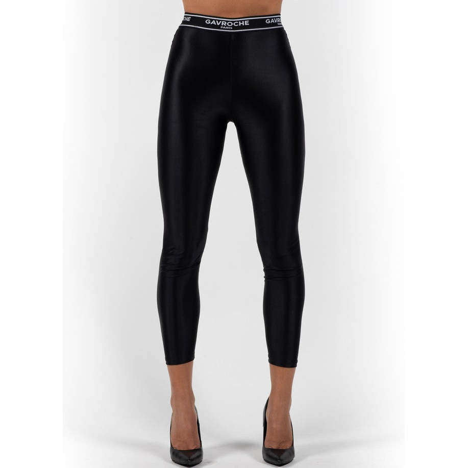 Gavroche Donna Leggings Nero Lucido Elastico Vita Alta Tokyo