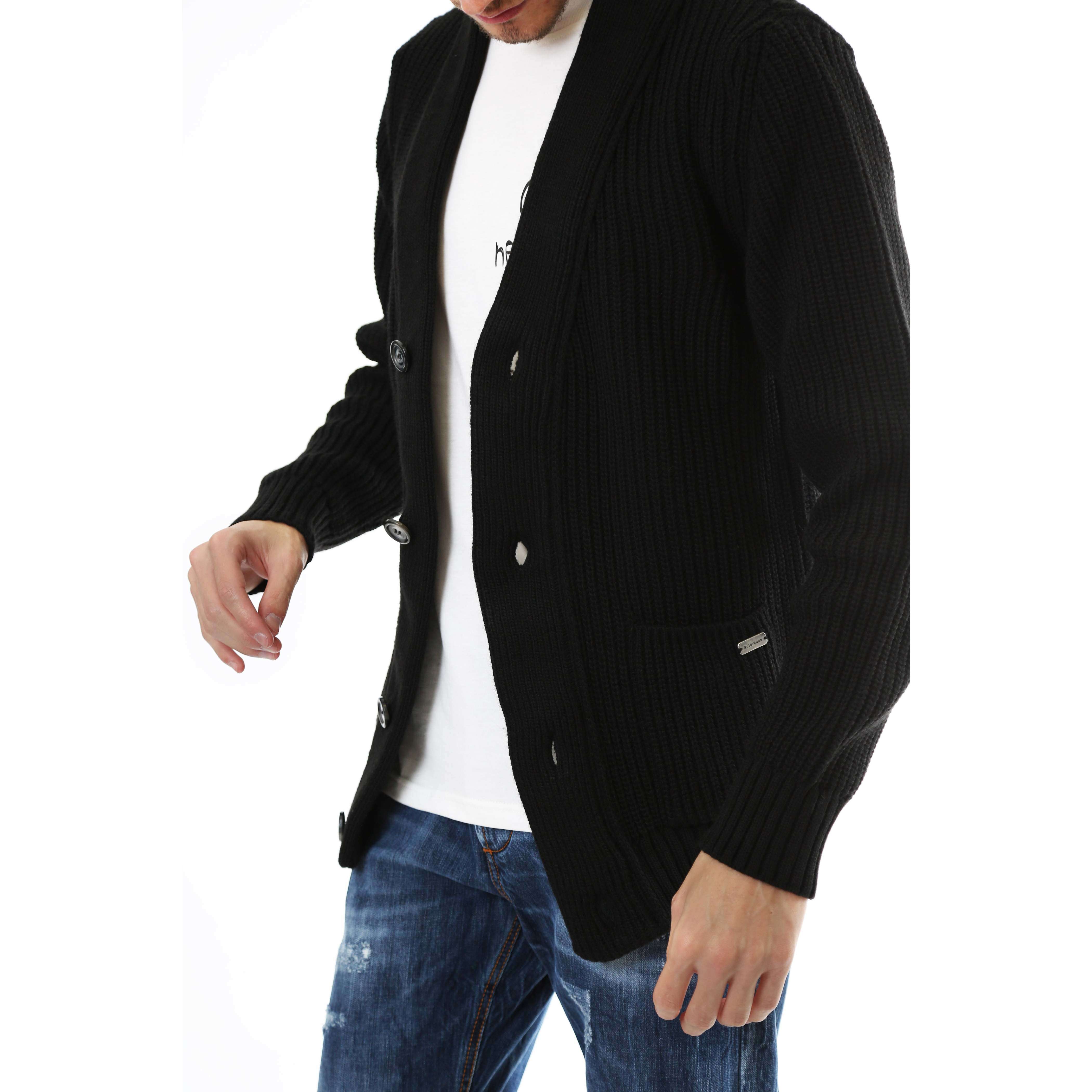 Gold Rush Uomo Cardigan Manica Lunga In Maglia Black