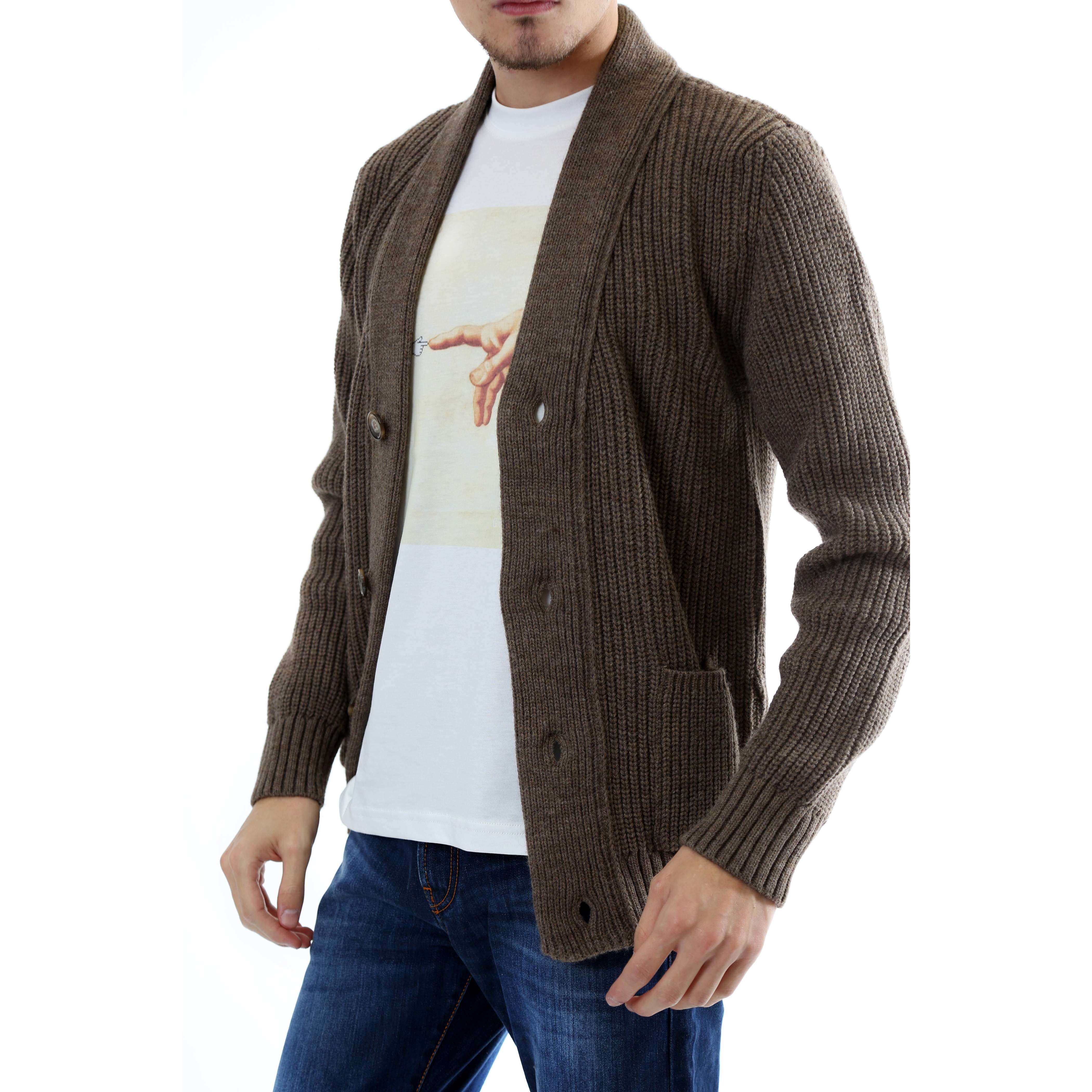 Gold Rush Uomo Cardigan Manica Lunga In Maglia Jacket Sand