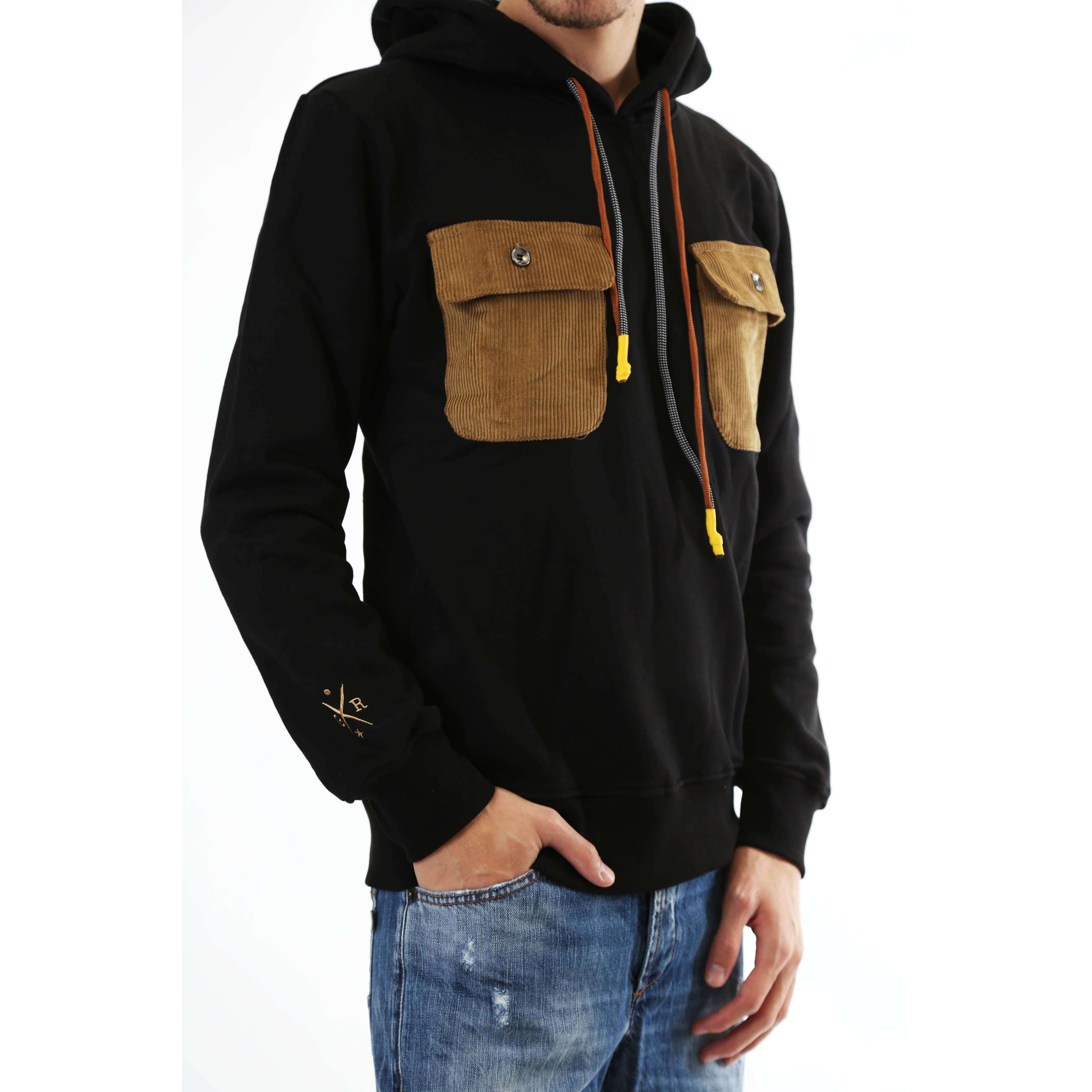 Gold Rush Uomo Felpa Con Cappuccio Hooded Sweatshirt Tasche Black