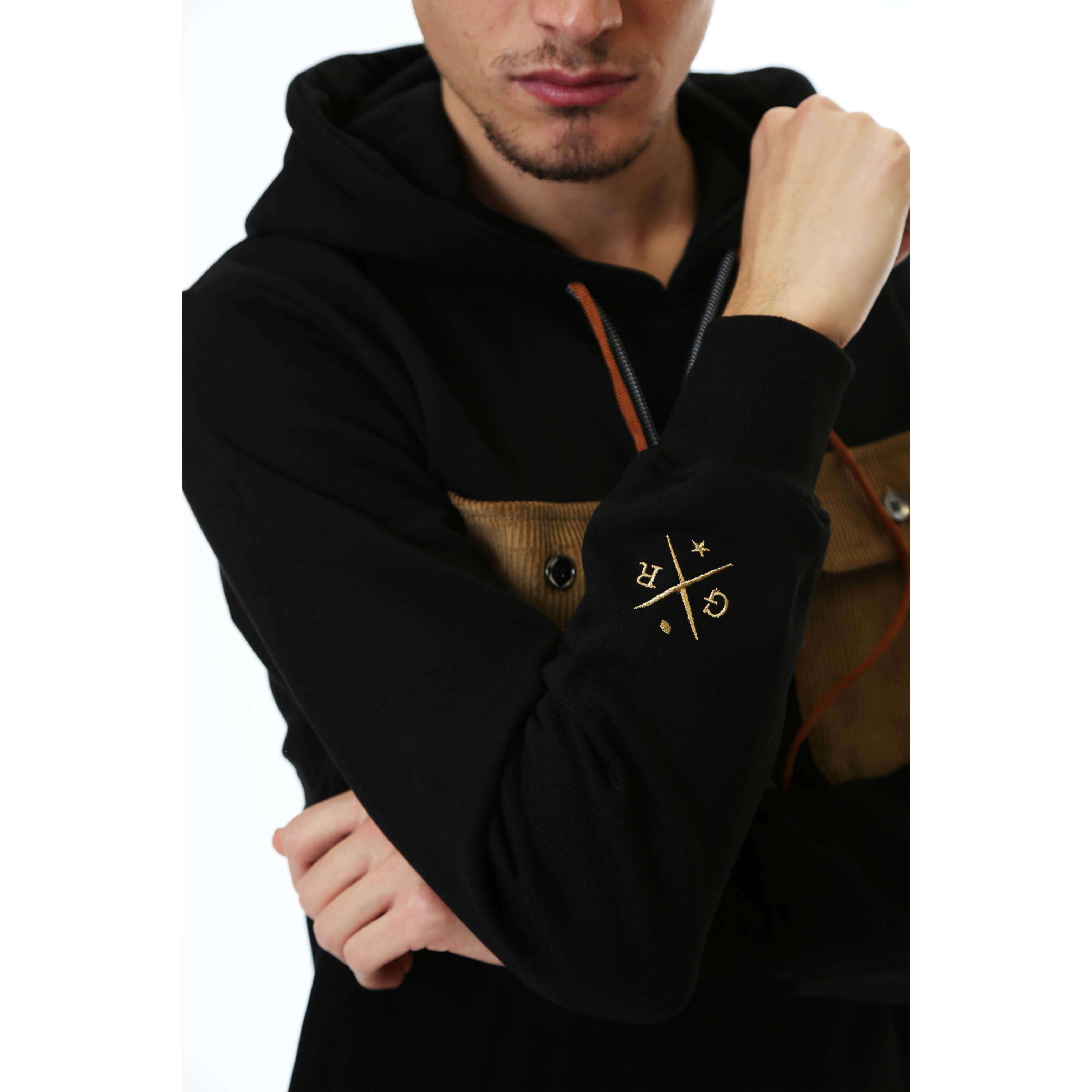 Gold Rush Uomo Felpa Con Cappuccio Hooded Sweatshirt Tasche Black