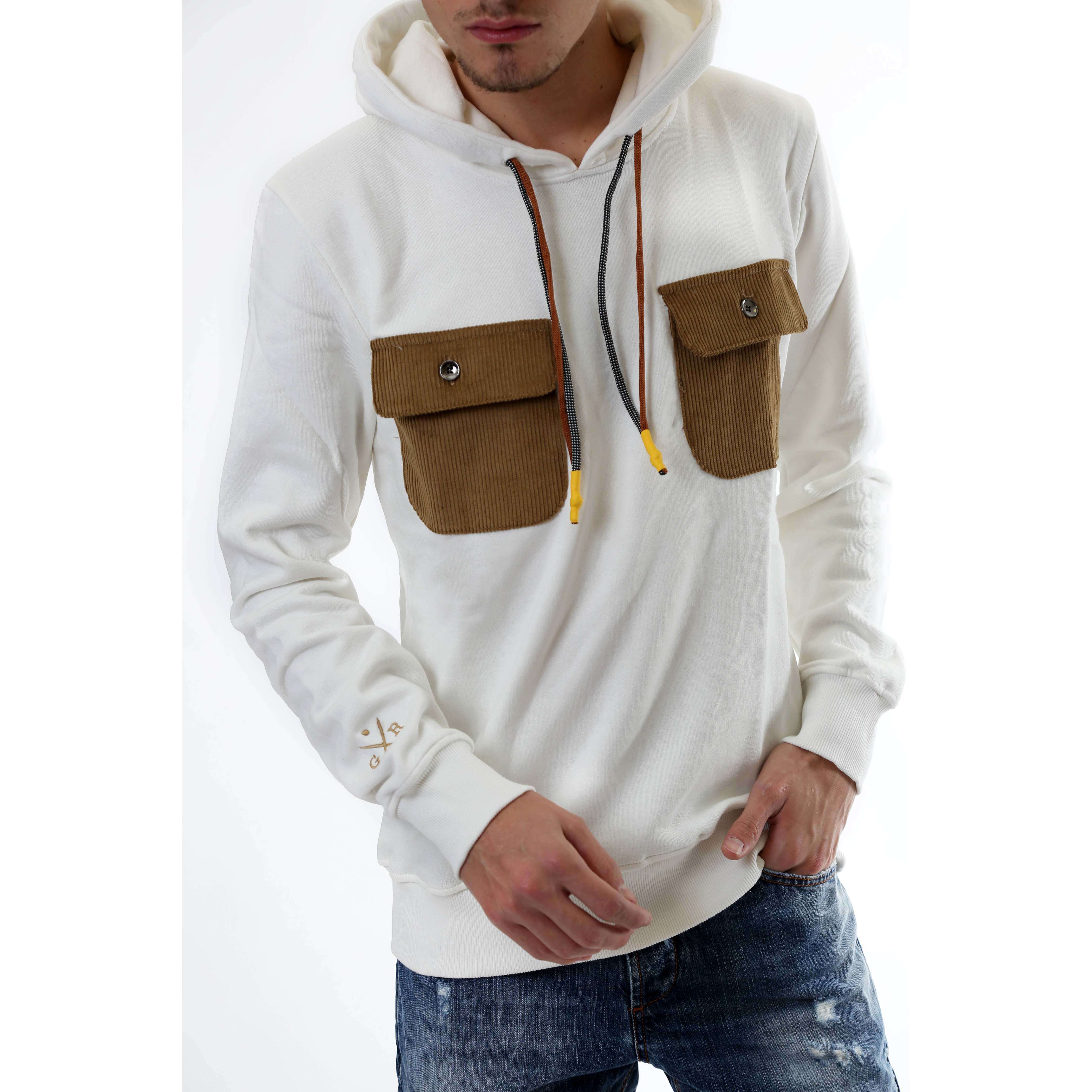 Gold Rush Uomo Felpa Con Cappuccio Hooded Sweatshirt Tasche White