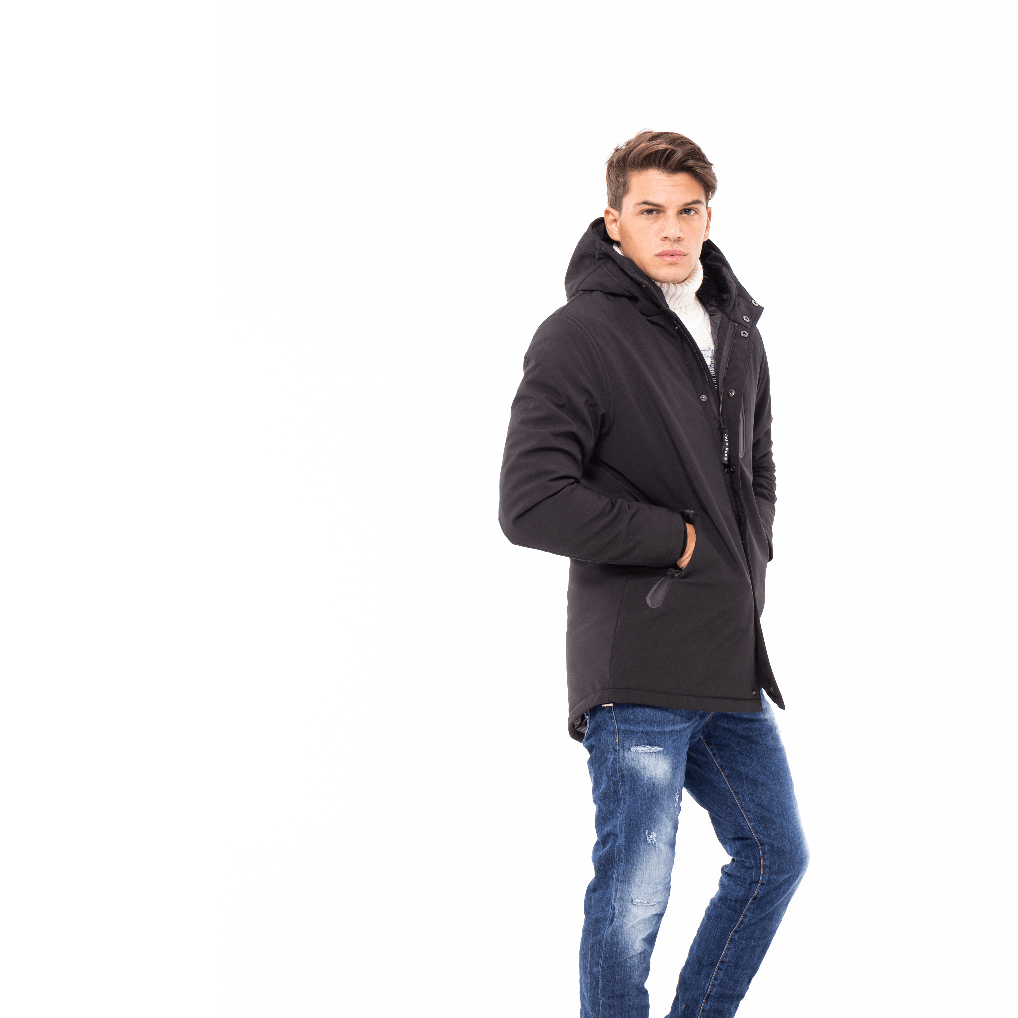 Gold Rush Uomo Giubbino Genius Imbottito Con Cappuccio Hooded Winter Jacket Black