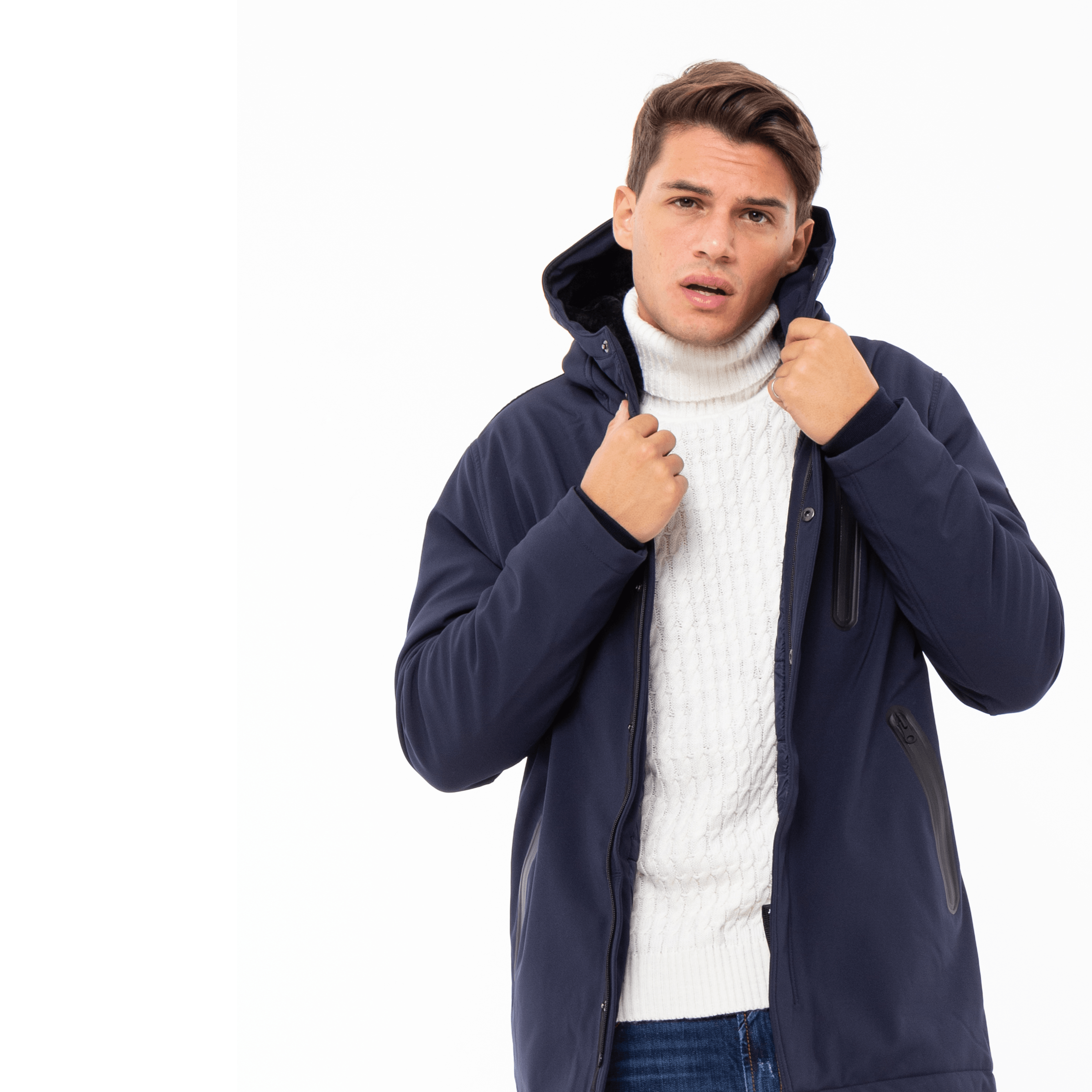 Gold Rush Uomo Giubbino Genius Imbottito Con Cappuccio Hooded Winter Jacket Blue