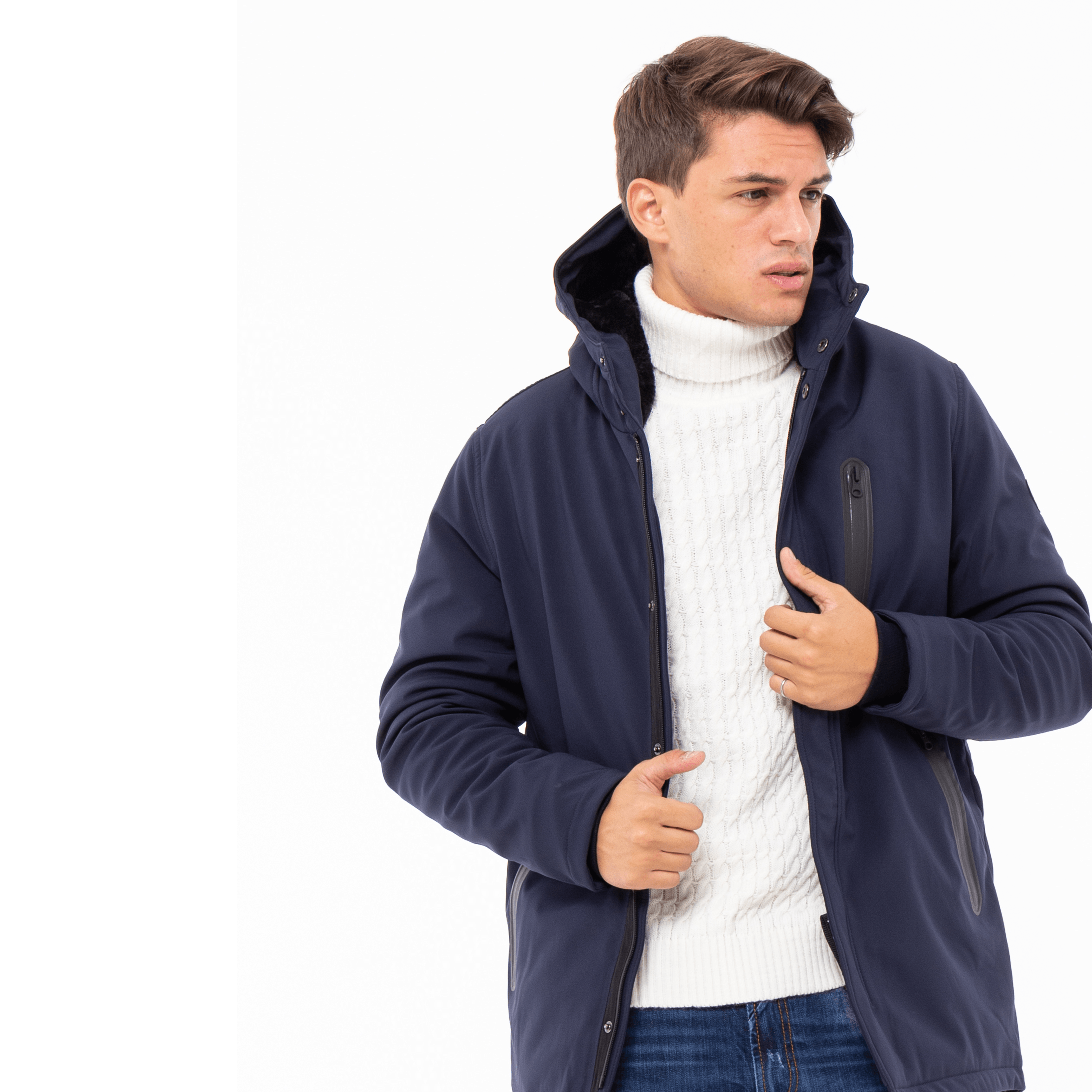 Gold Rush Uomo Giubbino Genius Imbottito Con Cappuccio Hooded Winter Jacket Blue