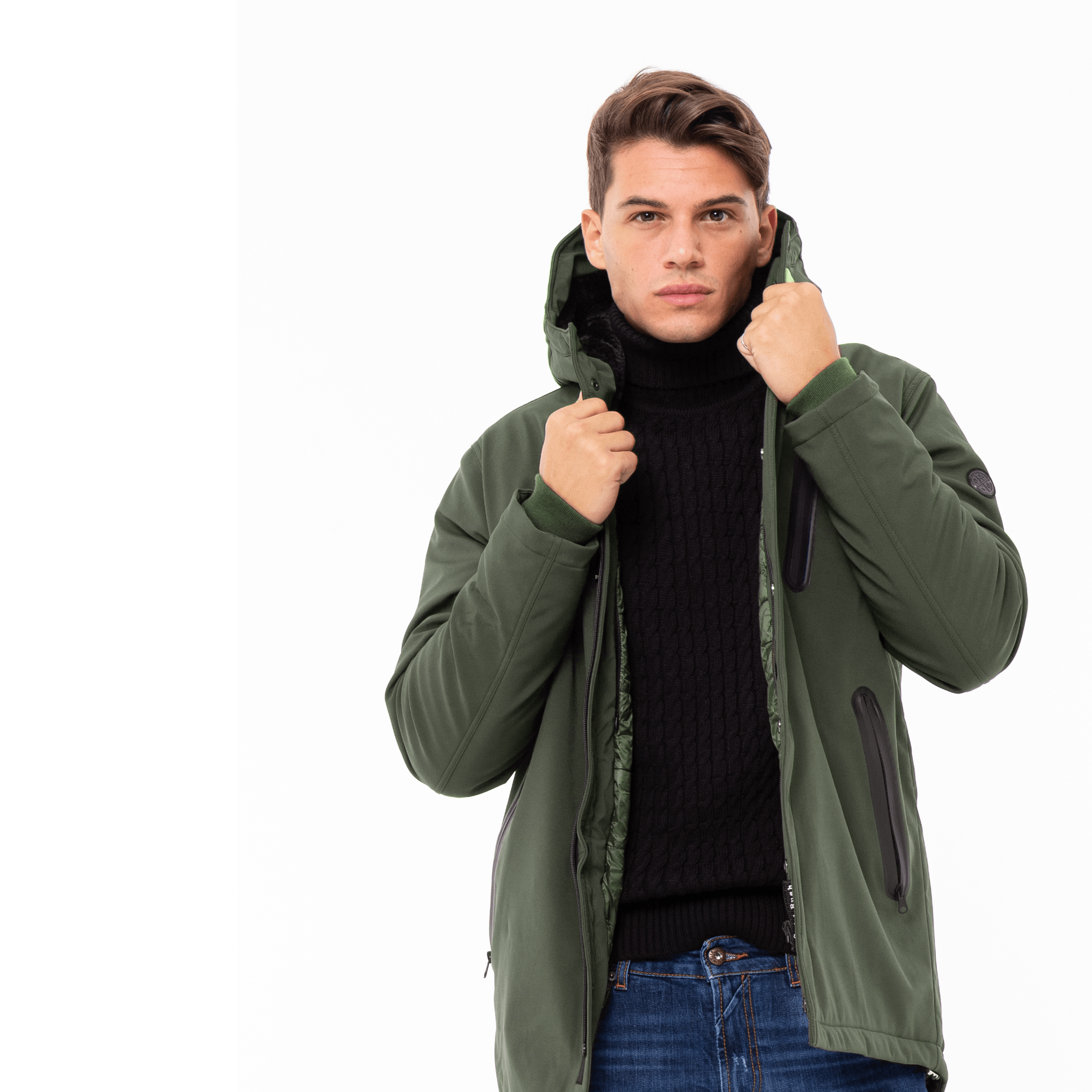 Gold Rush Uomo Giubbino Genius Imbottito Con Cappuccio Hooded Winter Jacket Green