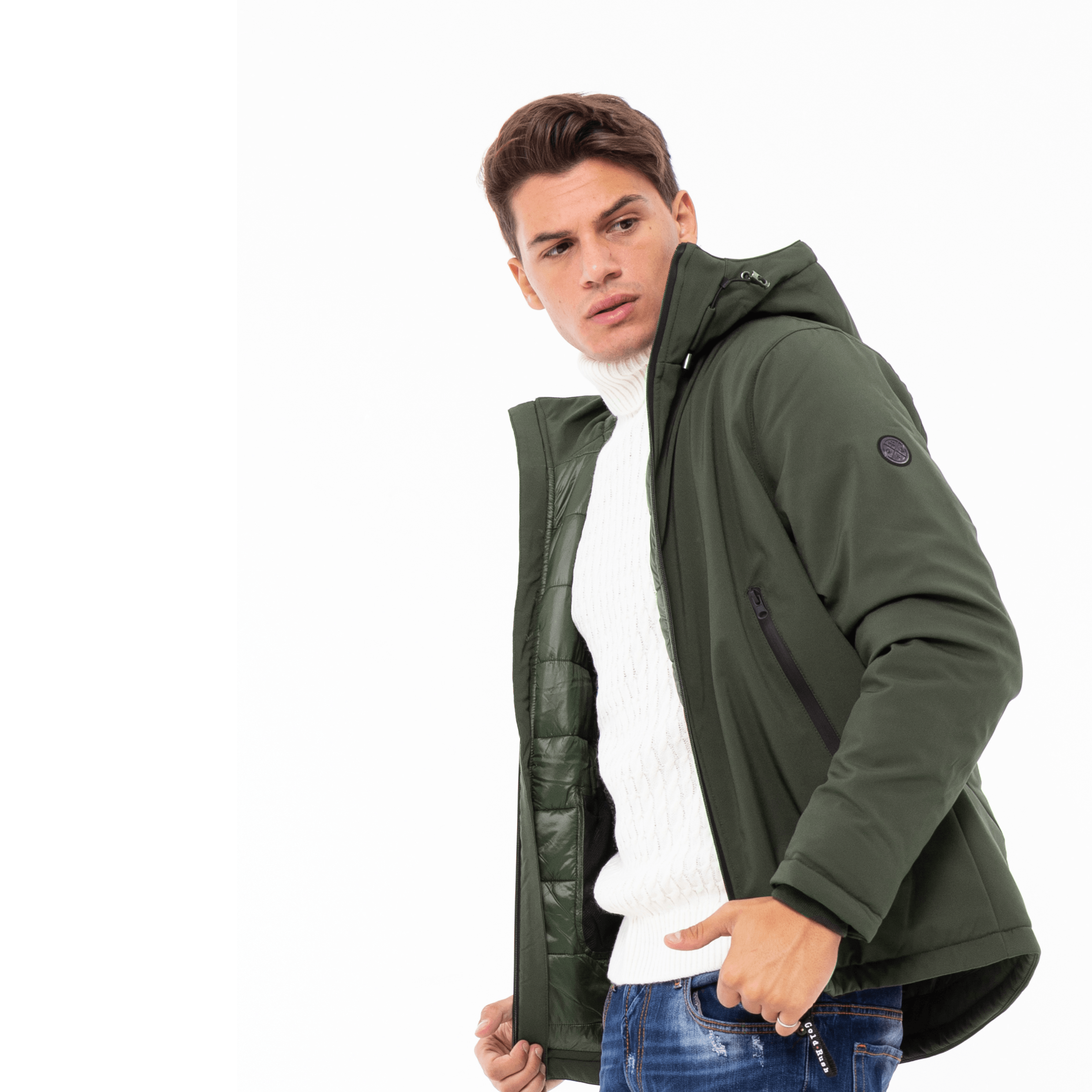 Gold Rush Uomo Giubbino New Great Imbottito Con Cappuccio Hooded Winter Jacket Green