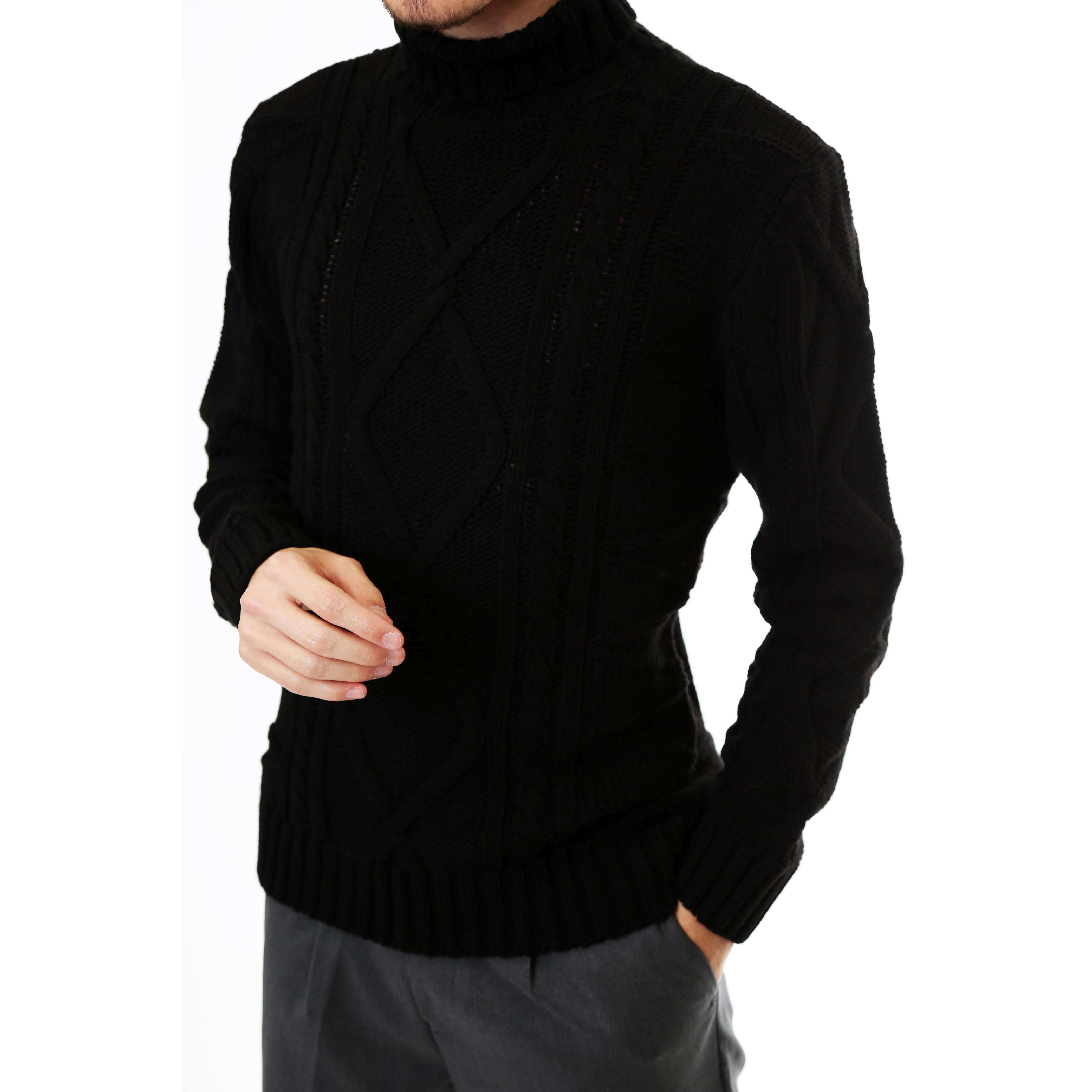 Gold Rush Uomo Maglia Pullover Intrecciato High Neck Black