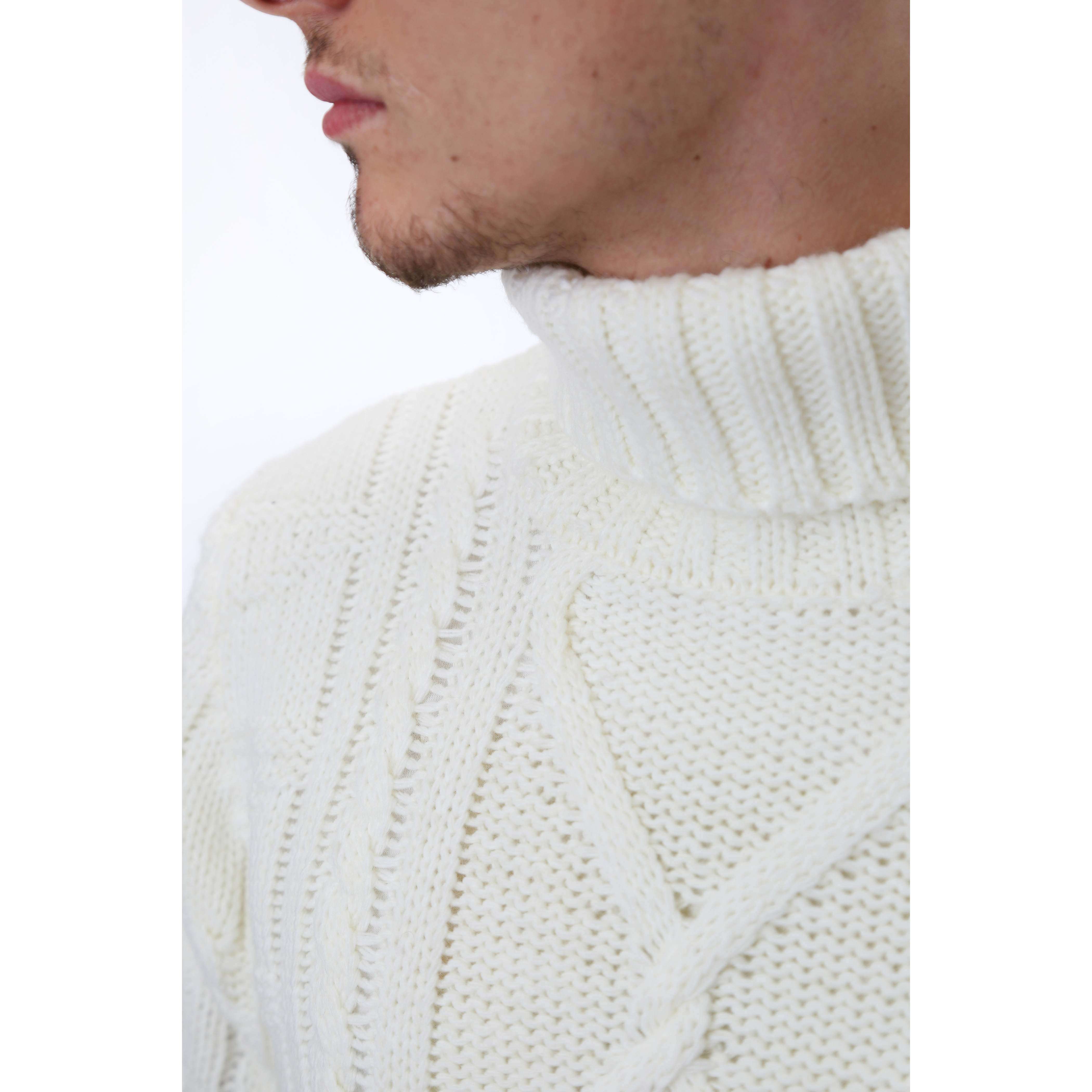 Gold Rush Uomo Maglia Pullover Intrecciato High Neck White