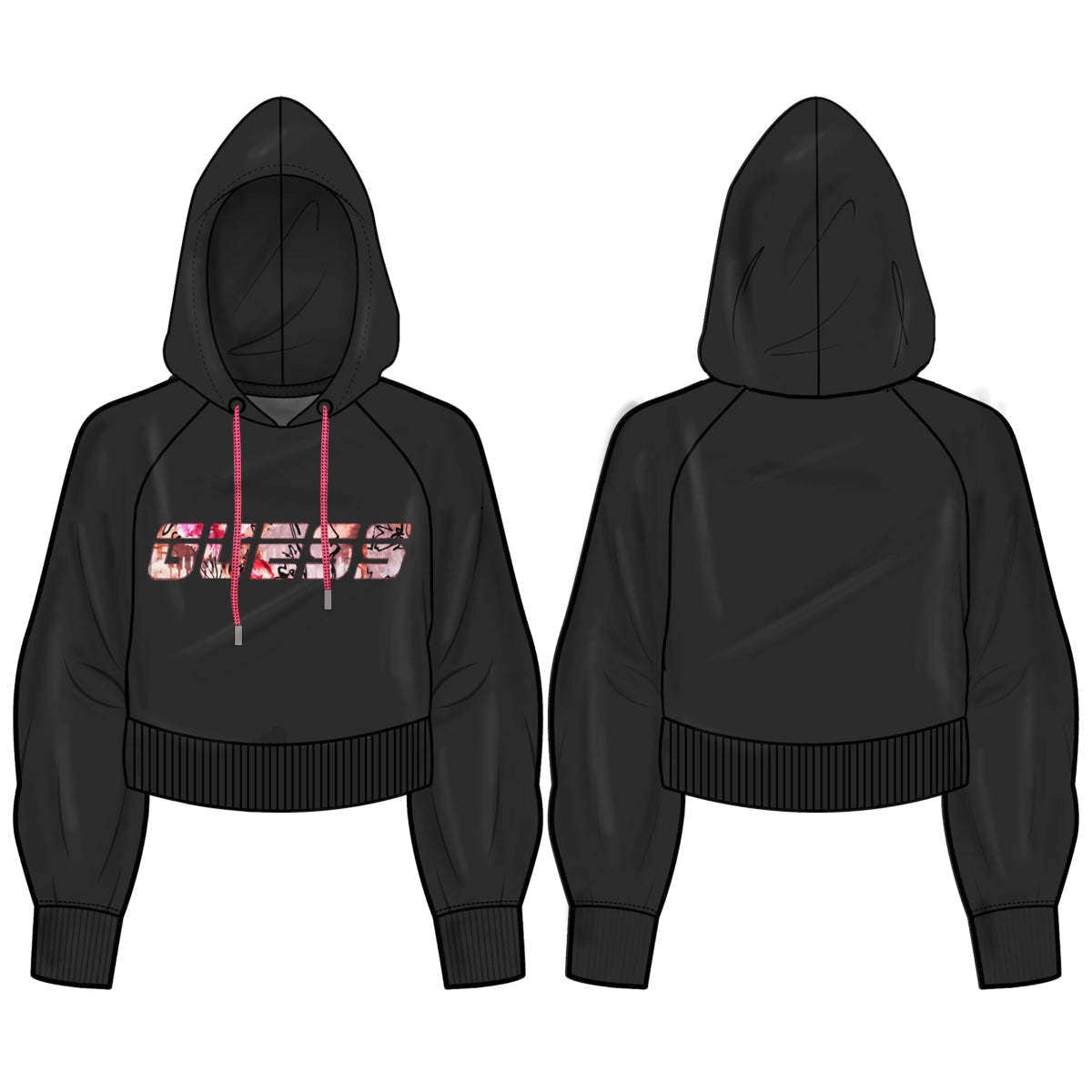 Guess Donna Felpa Corta Manica Lunga Hooded Cropped Sweatshirt Logo Pink