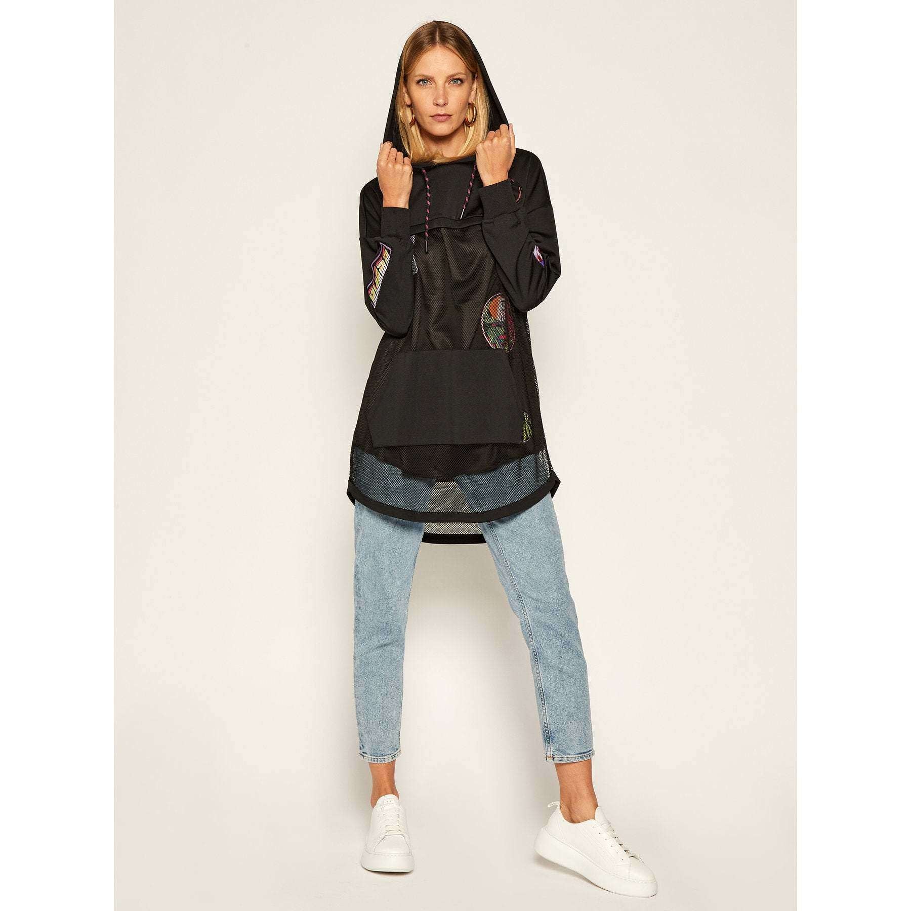 Guess Donna Felpa Oversized Manica Lunga Con Cappuccio Patchwork