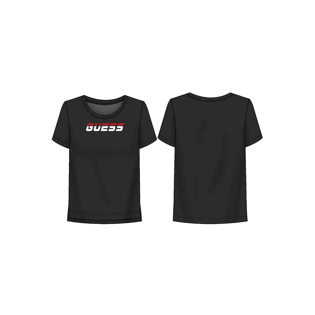 Guess Donna T-Shirt Manica Corta Logo Stampato Printed Fire Black