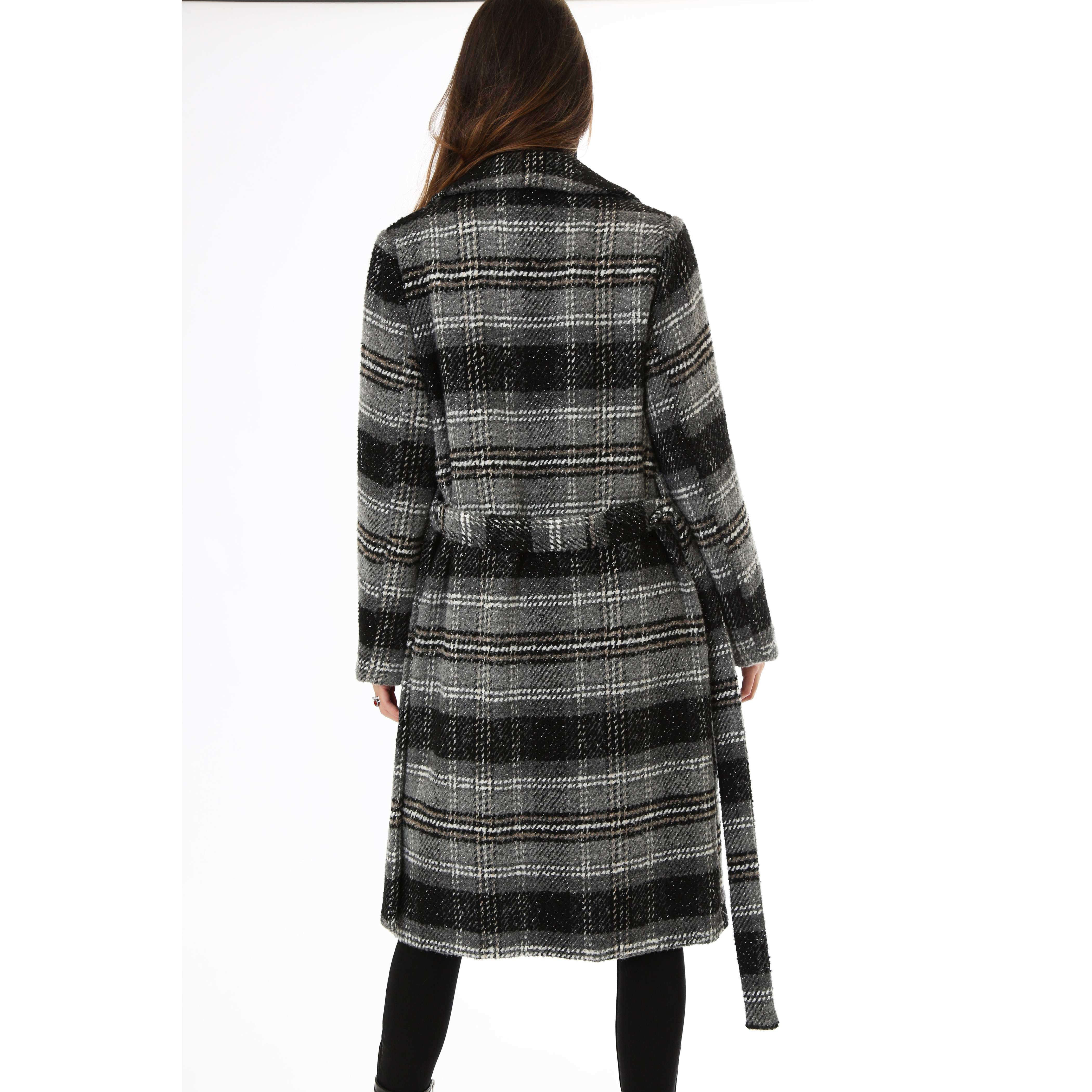 Hanny Deep Donna Cappotto Scacchi Oversized Con Cintura Belted Flora