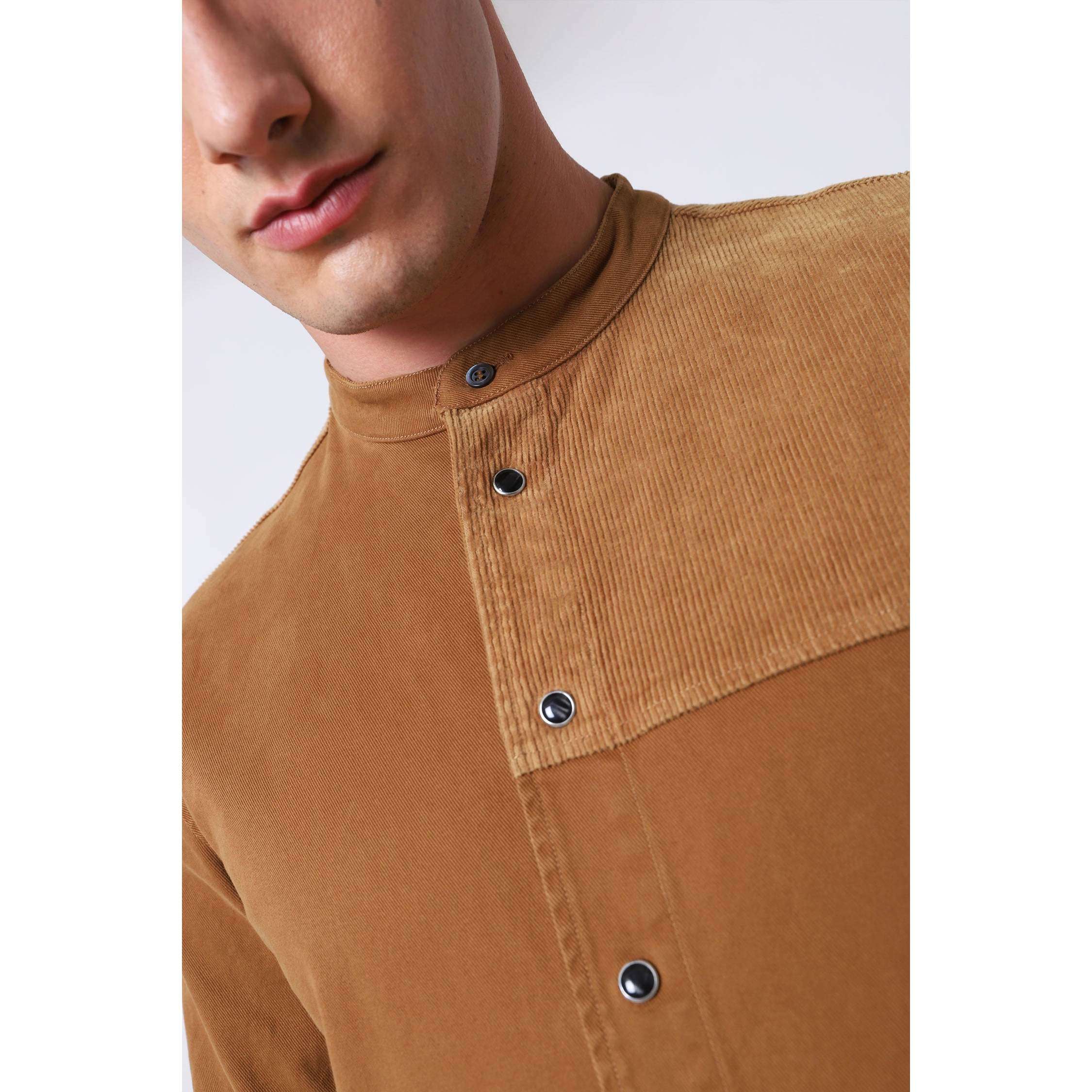 Imperial Uomo Camicia Manica Lunga Slim Patch Cotone Beige