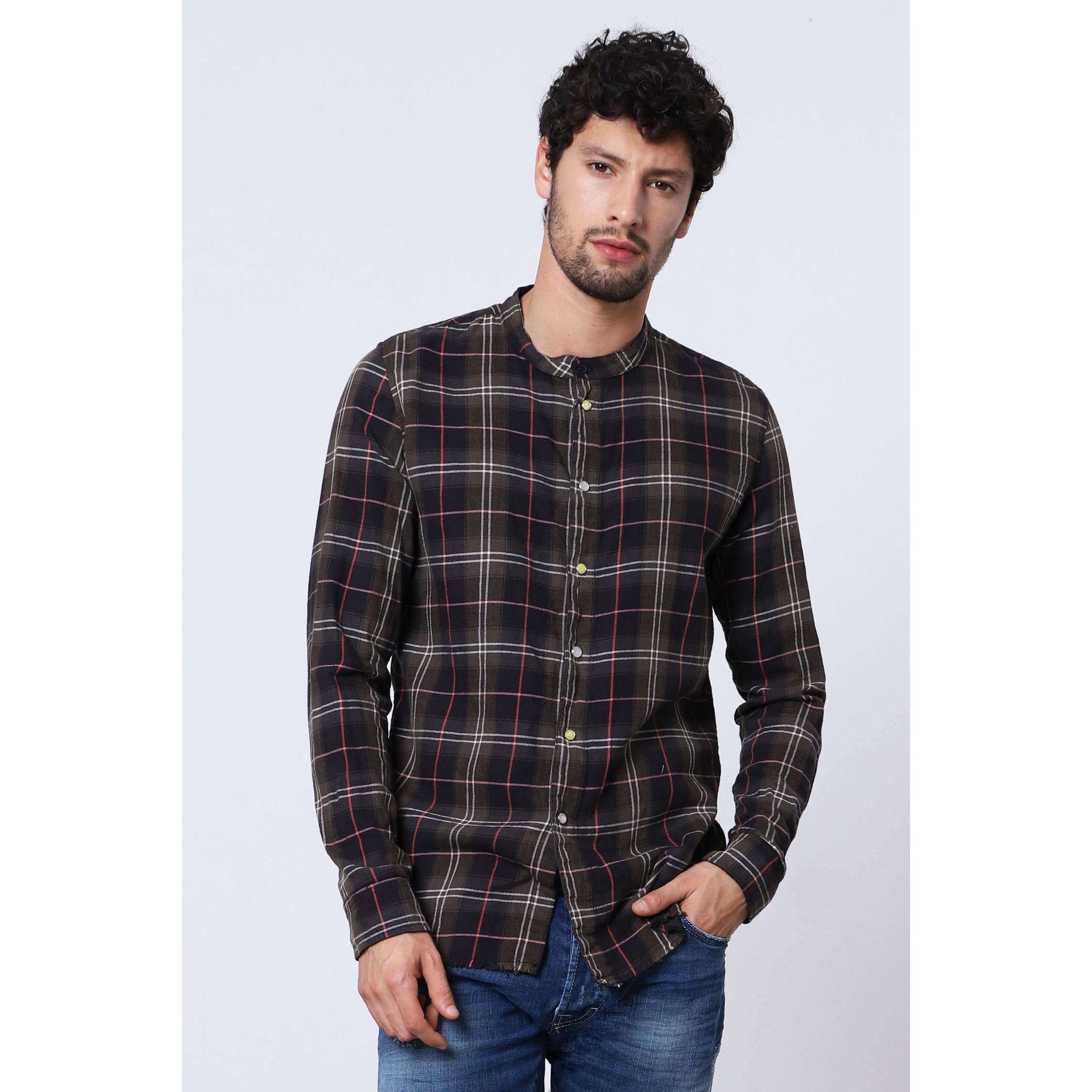 Imperial Uomo Camicia Manica Lunga Slim Tartan Black