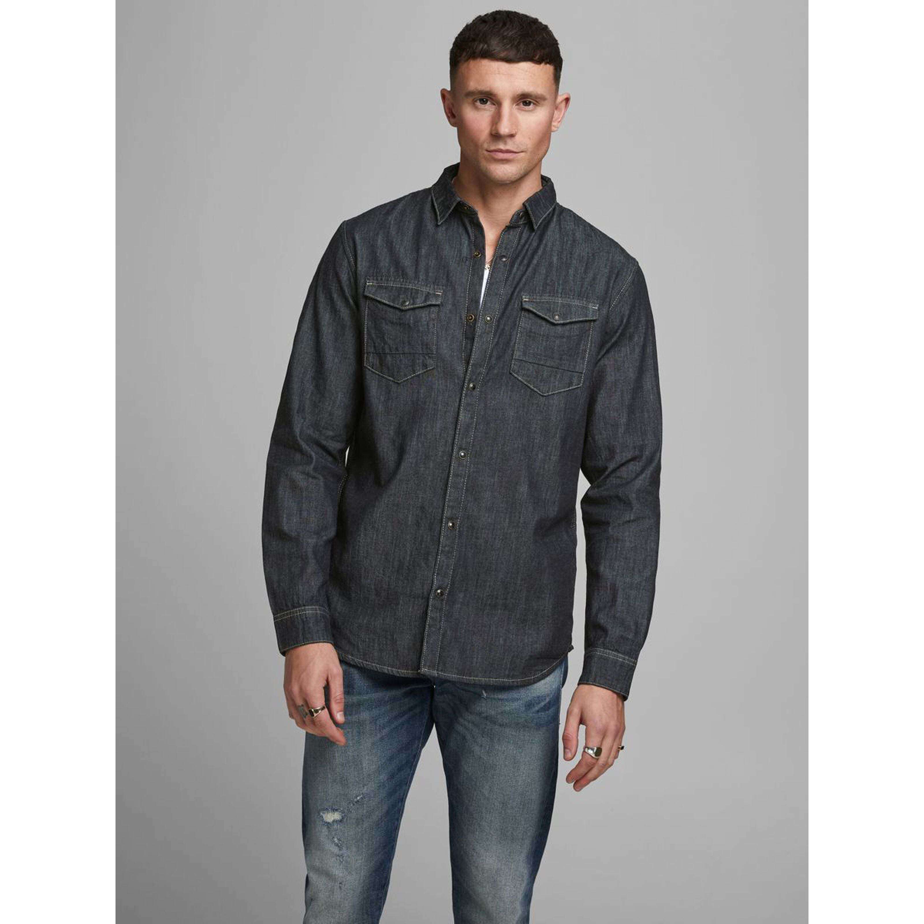 Jack & Jones  Uomo Camicia Manica Lunga Slim Black Denim