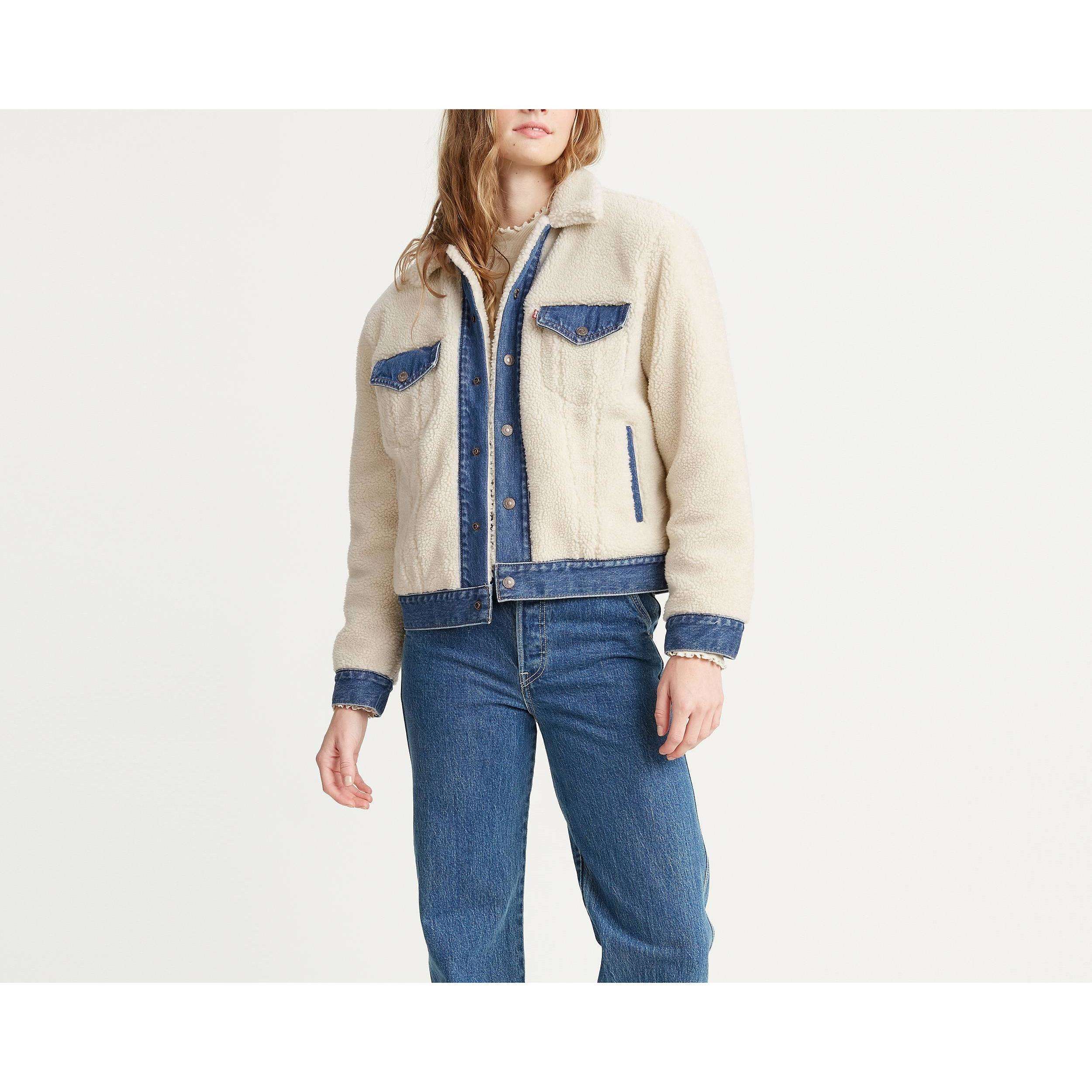 Levi's Donna Giubbotto Jacket Jeans Denim Sherpa Reverse