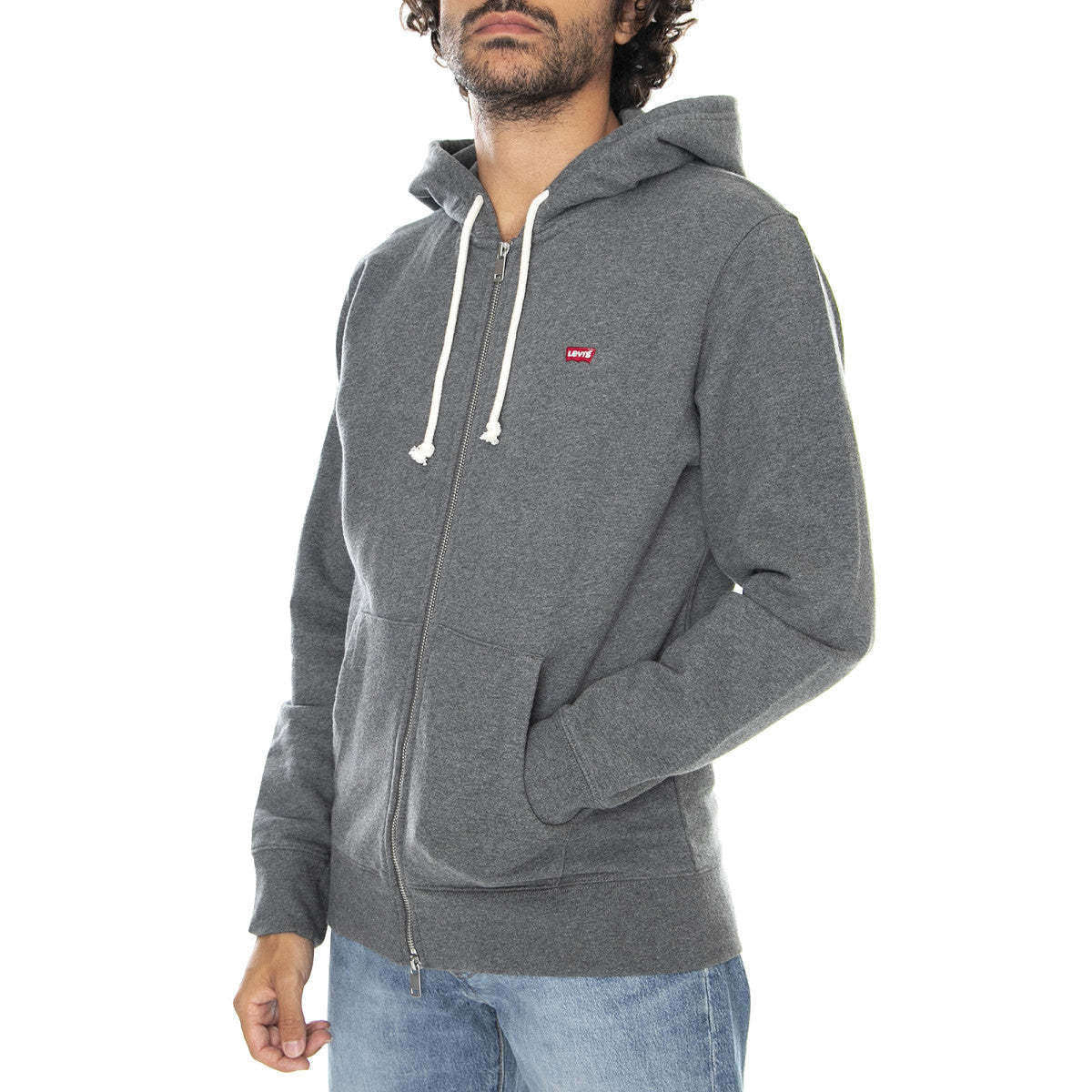 Levi's Uomo Felpa Manica Lunga Hooded Sweatshirt Con Cappuccio e Zip New Original Grey