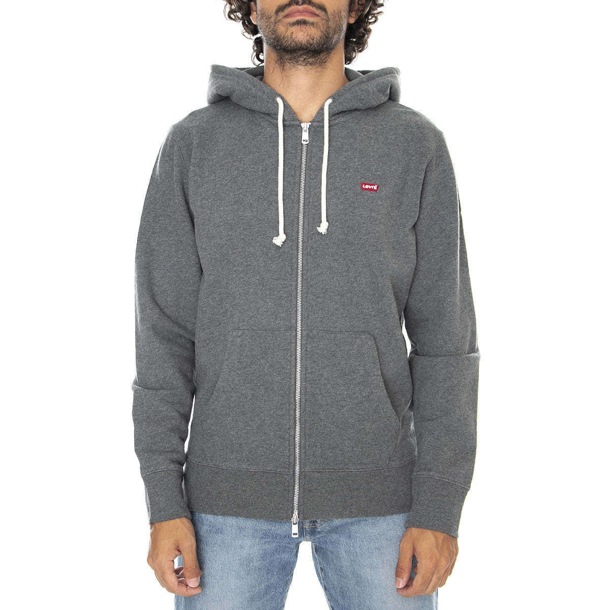 Levi's Uomo Felpa Manica Lunga Hooded Sweatshirt Con Cappuccio e Zip New Original Grey