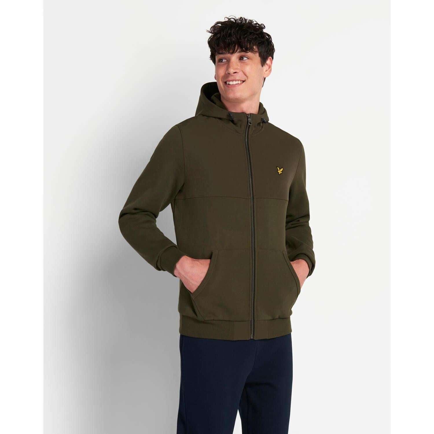Lyle & Scott Uomo Felpa Manica Lunga Con Cappuccio Hooded Sweatshirt Patchwork Green