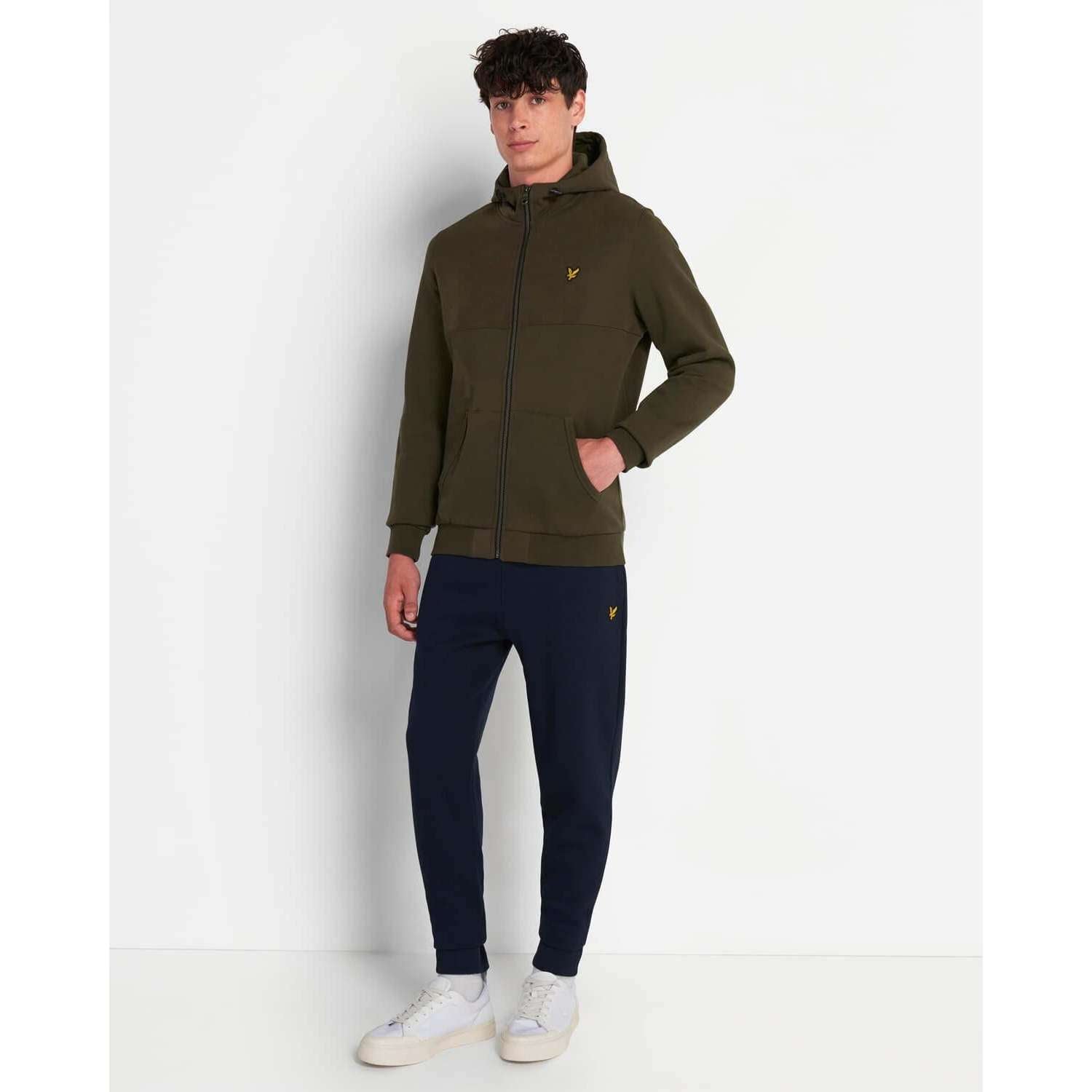 Lyle & Scott Uomo Felpa Manica Lunga Con Cappuccio Hooded Sweatshirt Patchwork Green