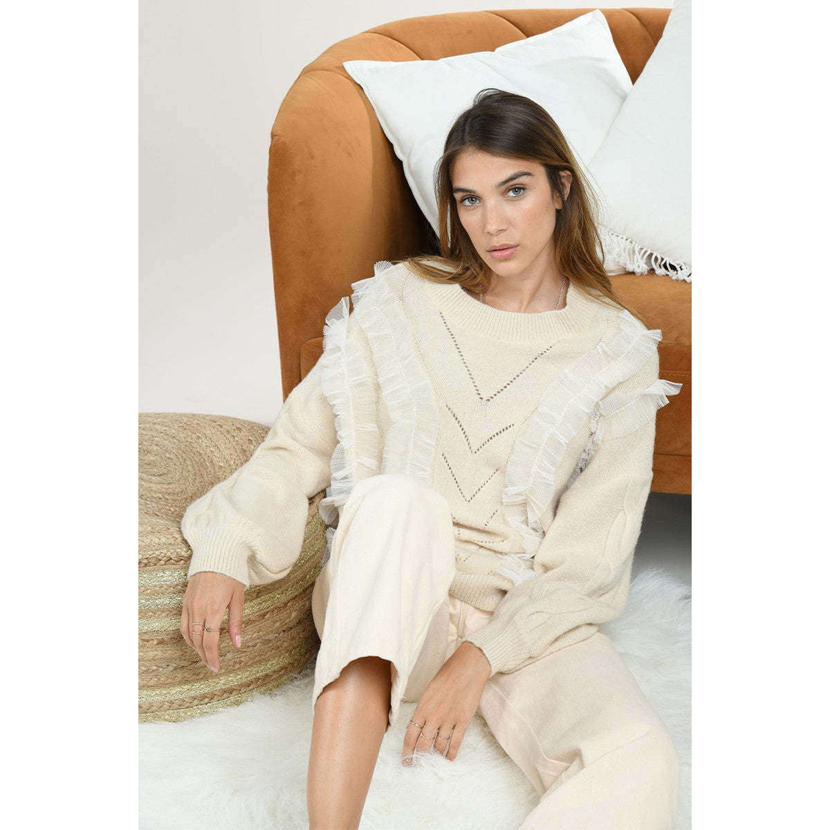 Molly Bracken Donna Maglia Pullover Manica Lunga Traforato White