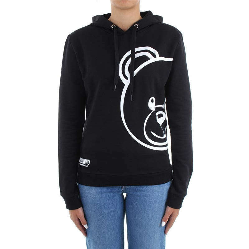 Moschino Donna Felpa Manica Lunga Stampa Bear Black&White