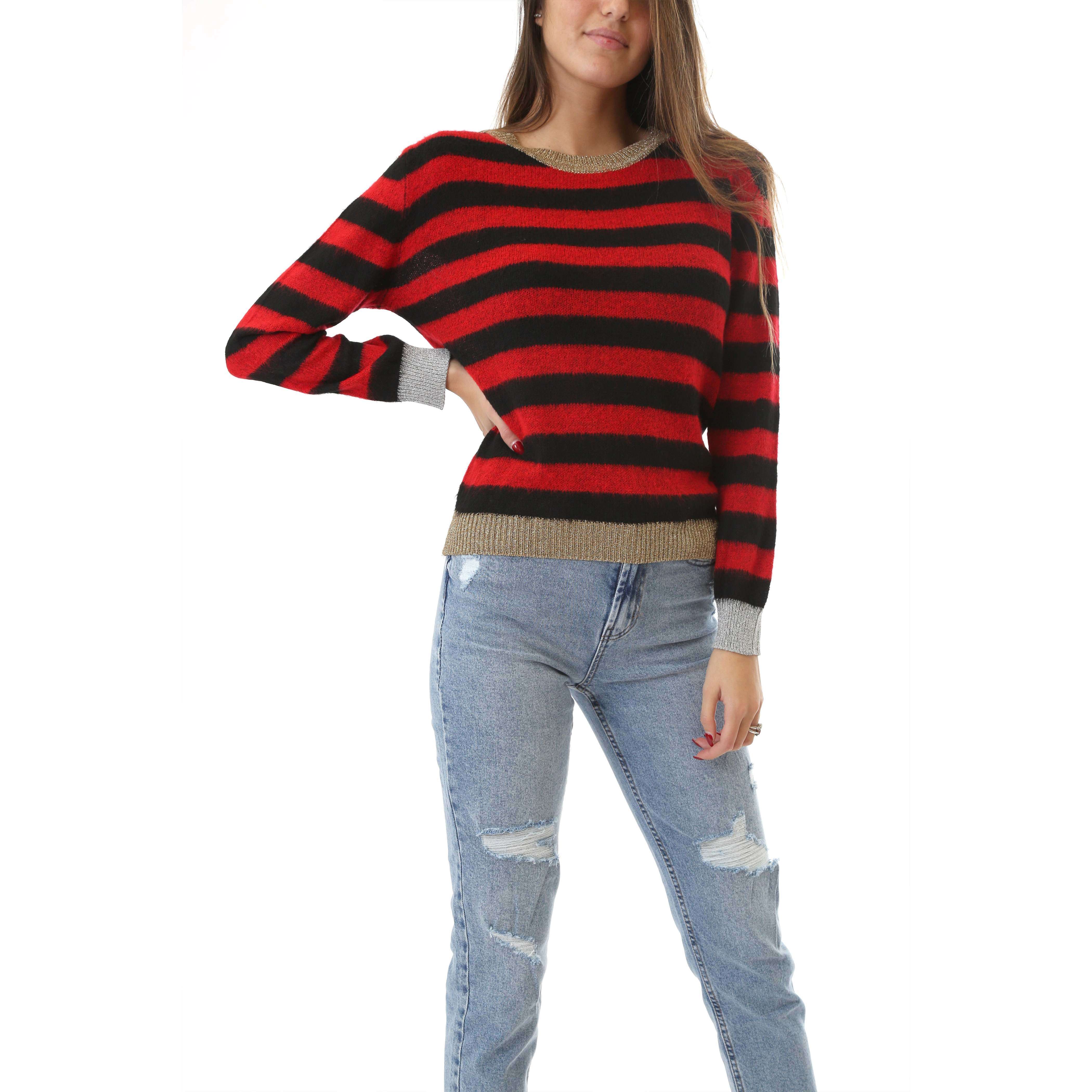 Shop Art Donna Maglia Pullover Manica Lunga Girocollo Striped