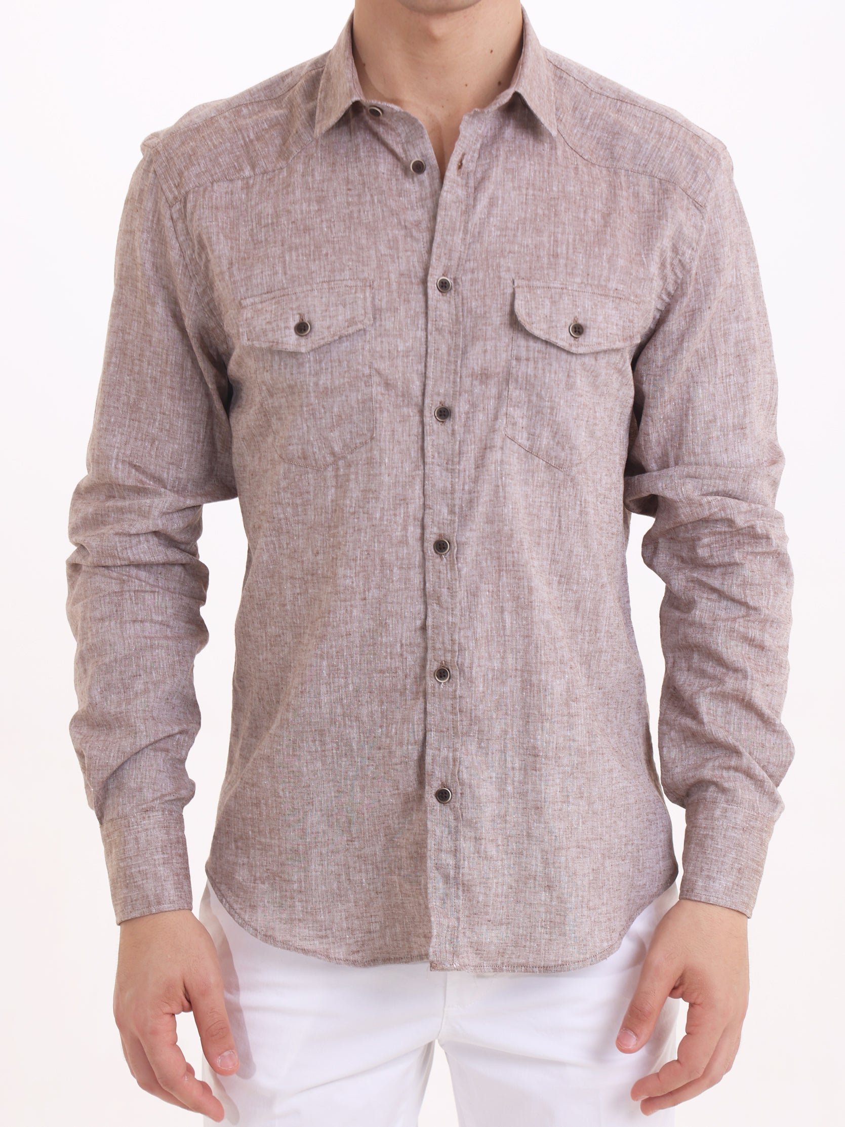 Gold Rush Uomo Camicia Lino Moro Texa