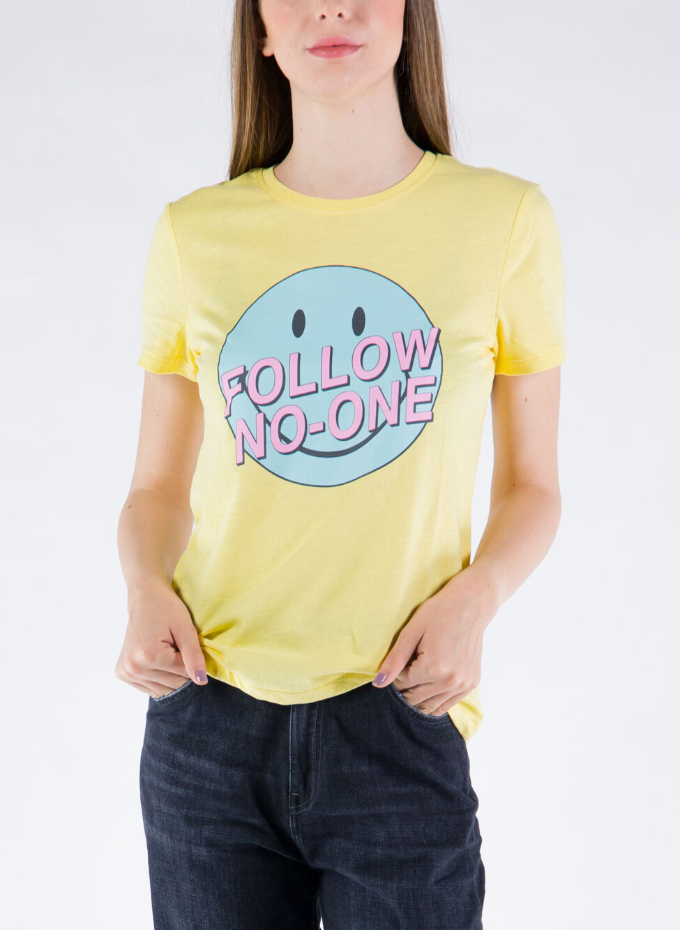 ONLY DONNA T-SHIRT SMILEY GIALLA