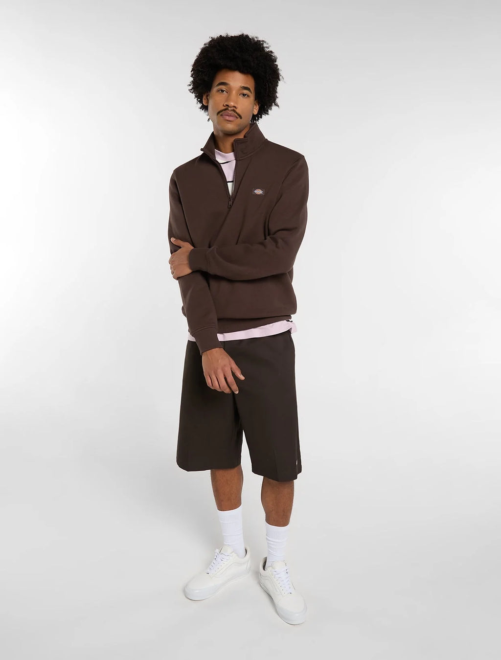 Dickies felpa OAKPORT QUARTER ZIP CHOCOLATE BROWN