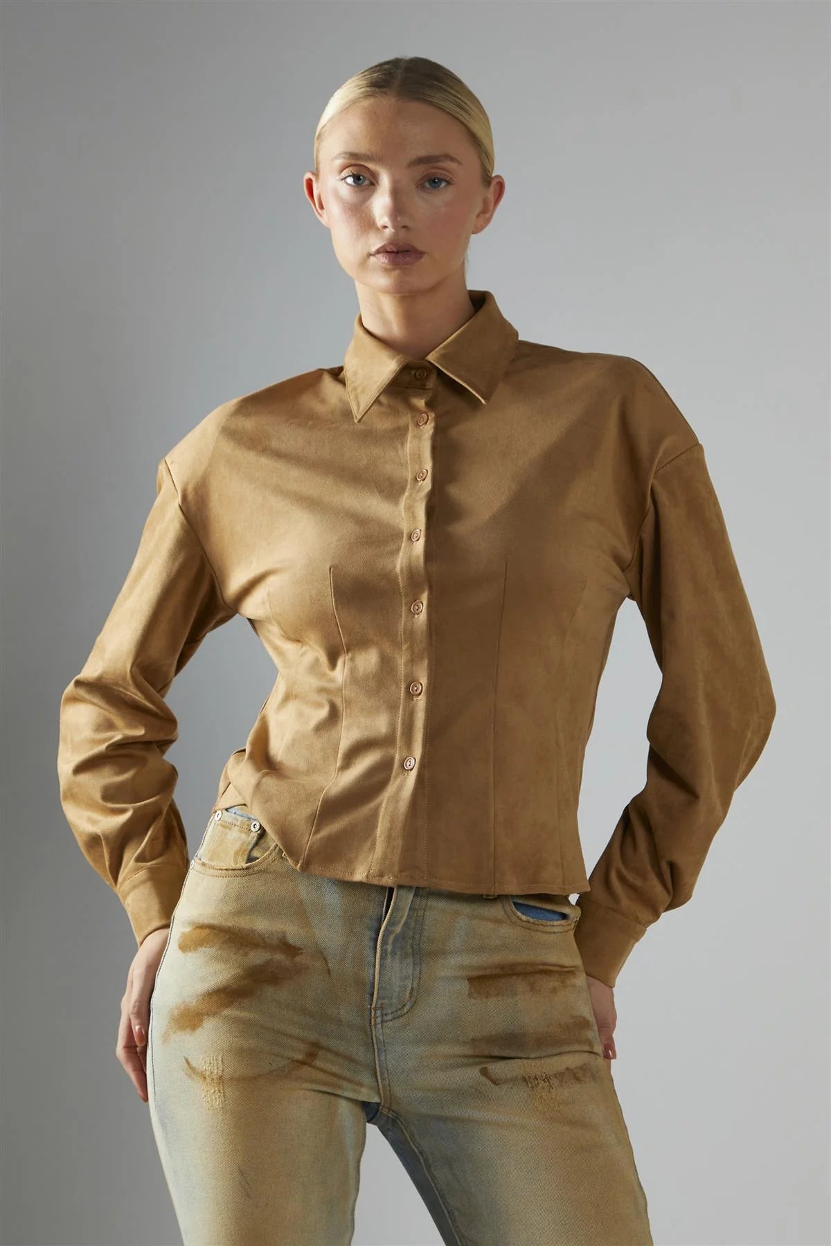 Glamorous donna camicia HC0706 camel