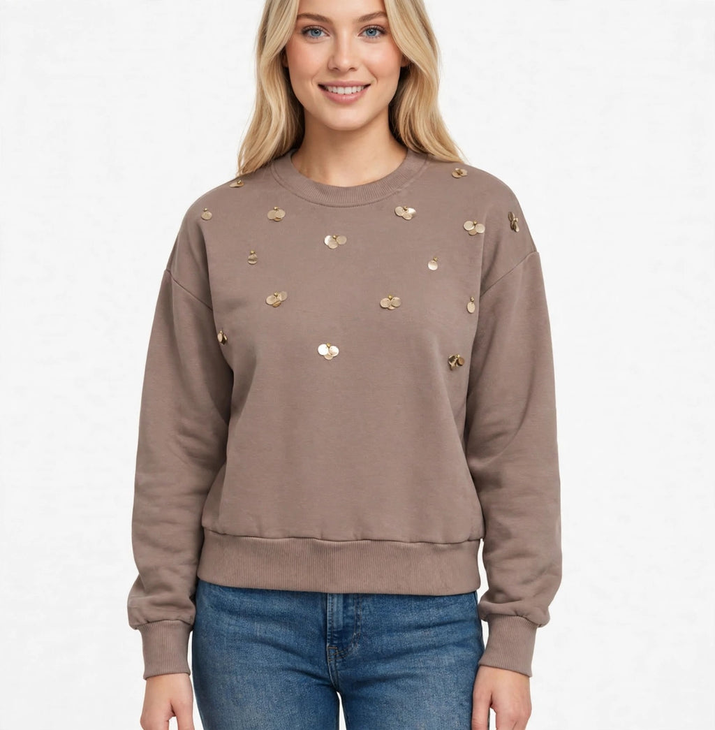 Gold Rush felpa PAILETTES OV369 Tortora