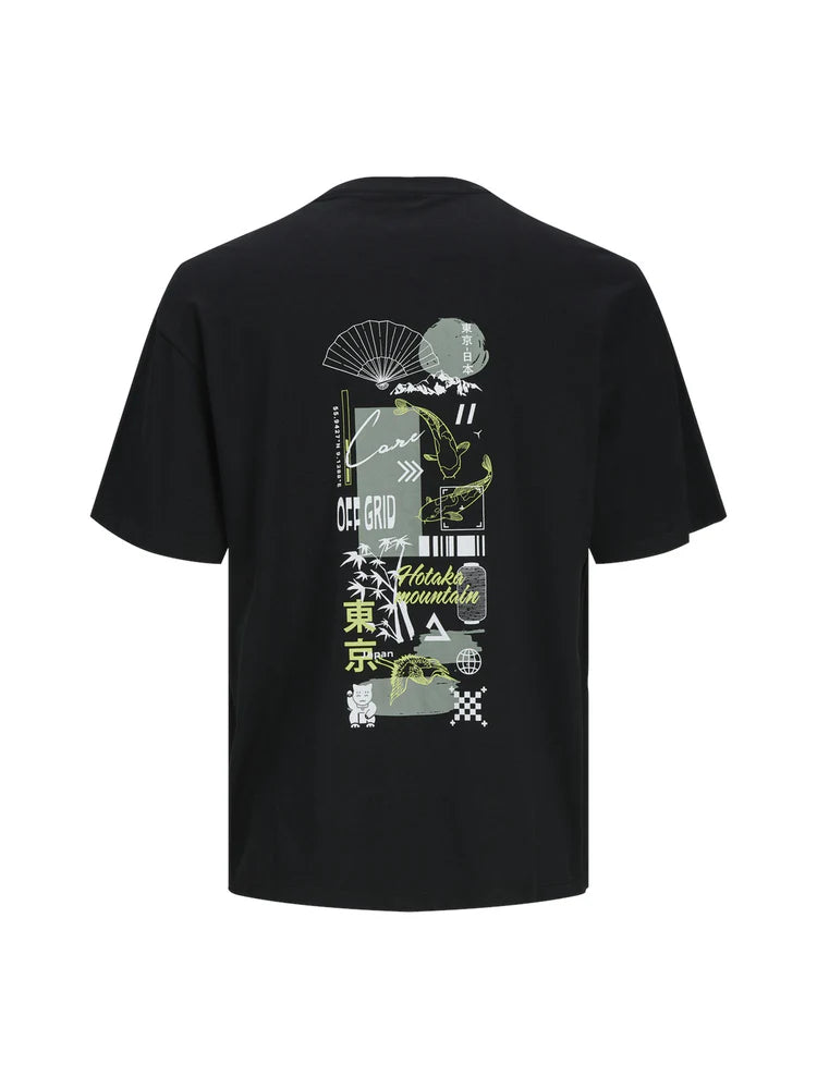 Jack & Jones uomo t-shirt Floral 12253401 Black print Blu