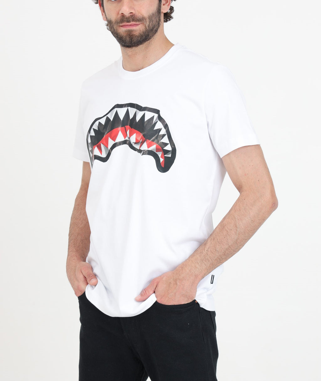 Sprayground uomo t-shirt Crumpled Shark SP421WHT Bianco