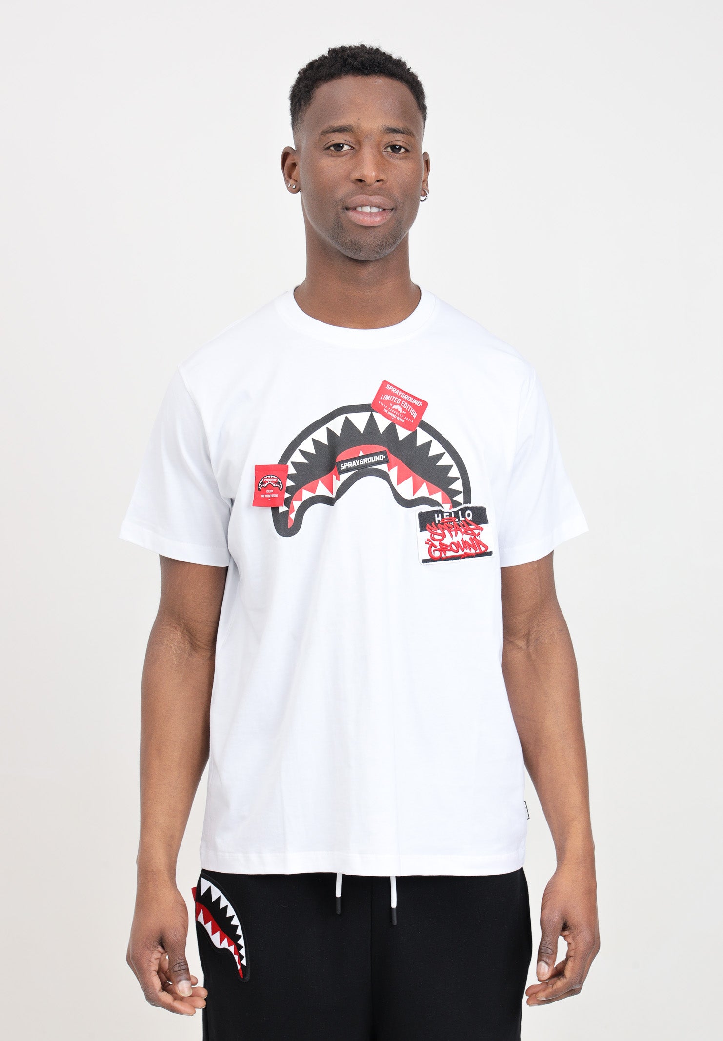 Sprayground uomo t-shirt Laber Shark SP439WHT Bianco