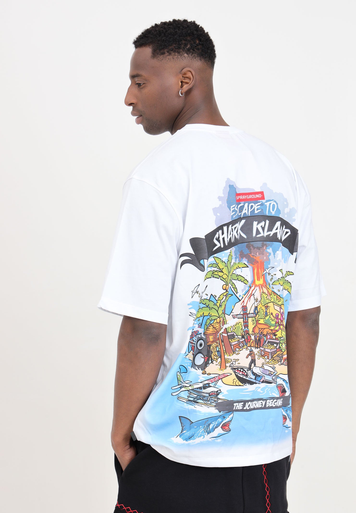 Sprayground uomo t-shirt Shark Island SP509WHT Bianco