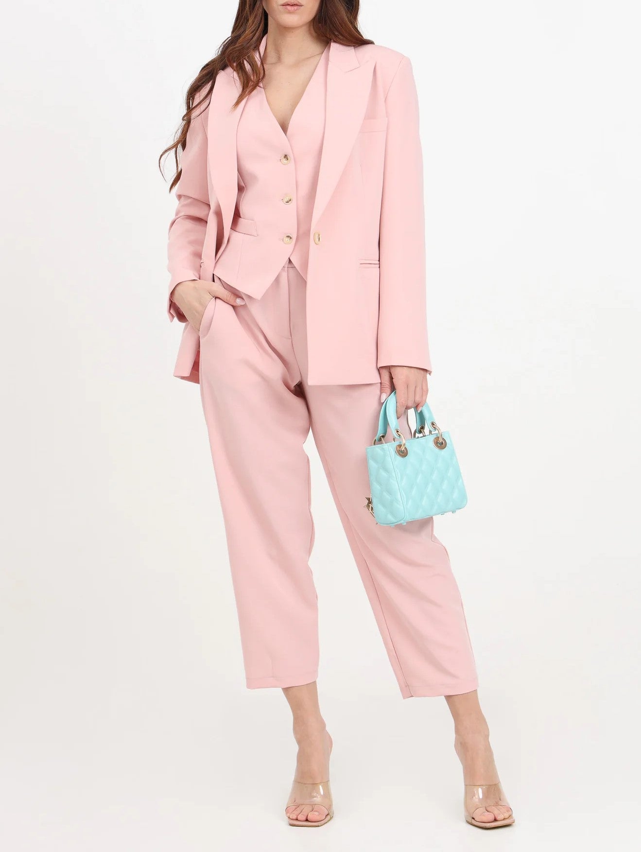 Vicolo donna Pantalone carrot con elastico TB0283 Rosa polvere