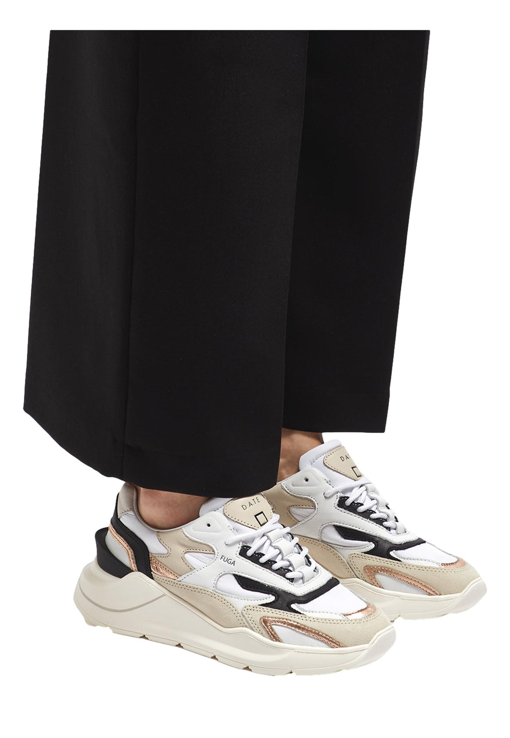 D.A.T.E.  Donna Scarpa Fuga Nylon White-Black W401-FG-NY-WB