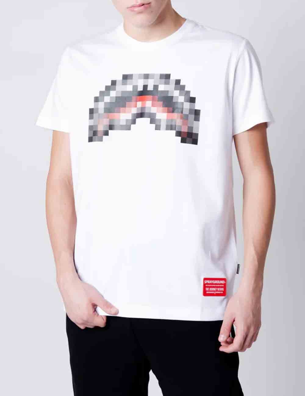 Sprayground uomo t-shirt pixel shark SP362WHT