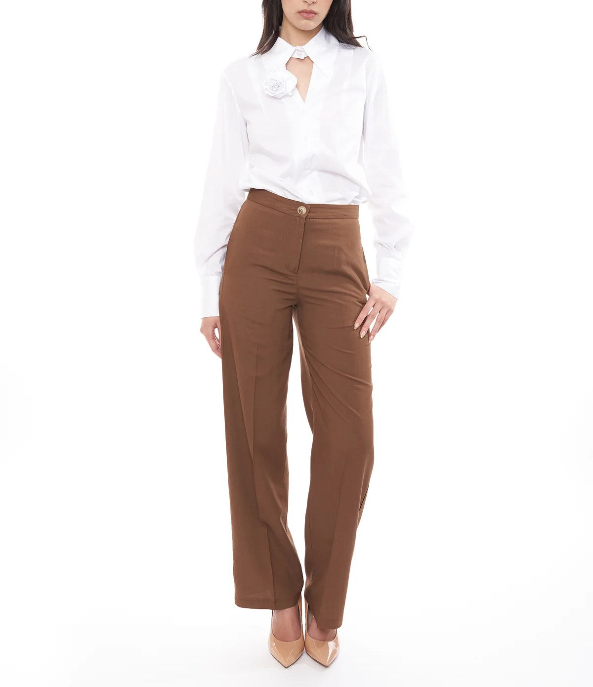 Vicolo donna pantalone misto lino TB1562 Marrone